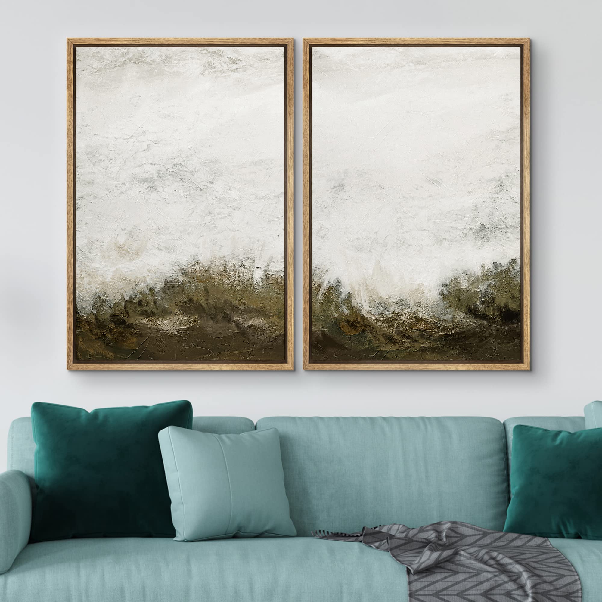 Idea4Wall Framed Canvas Print Wall Art Set Grunge White Brown Color Field Landscape Abstract Shapes Illustrations Minimalism Dec