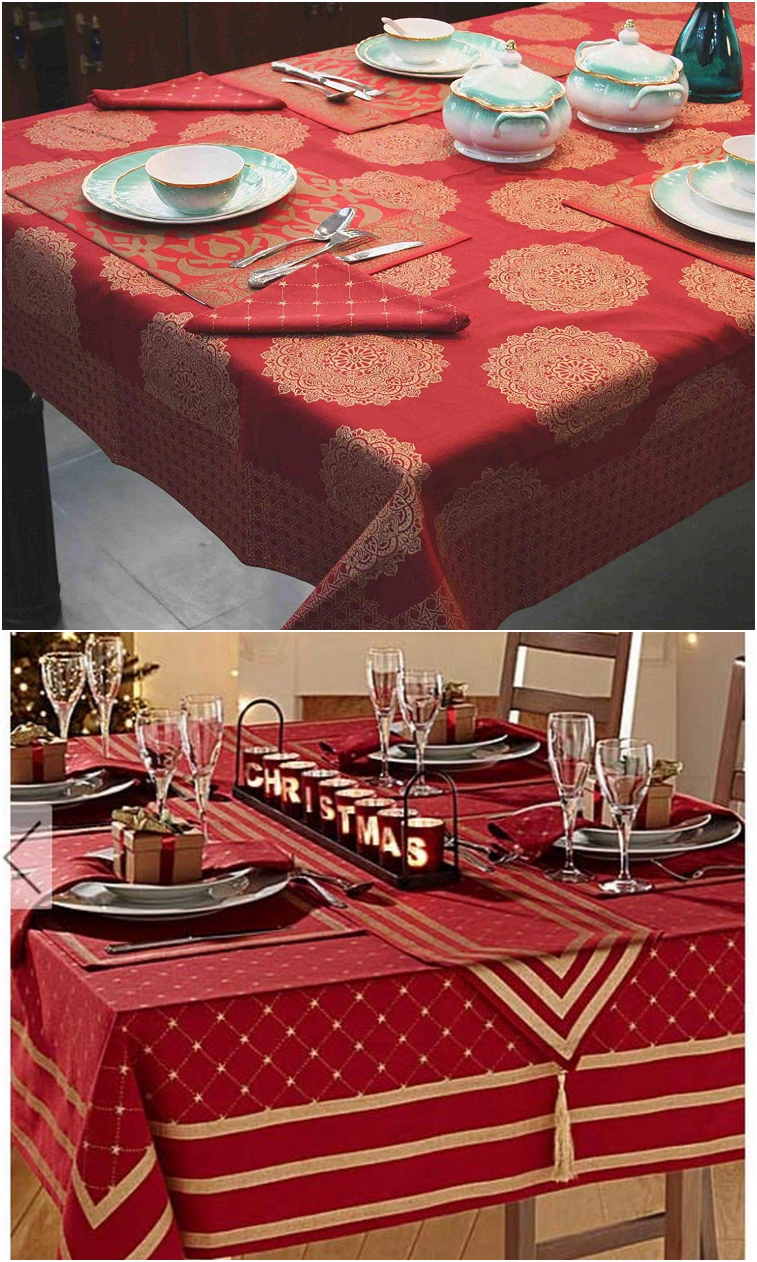 Raghuraj lifestyle Maroon & Gold Print Dining Table Cover for Party Decoration Table Cover/Cloth Combo Set, 2 Pcs. 4.5 x 5.90 ft