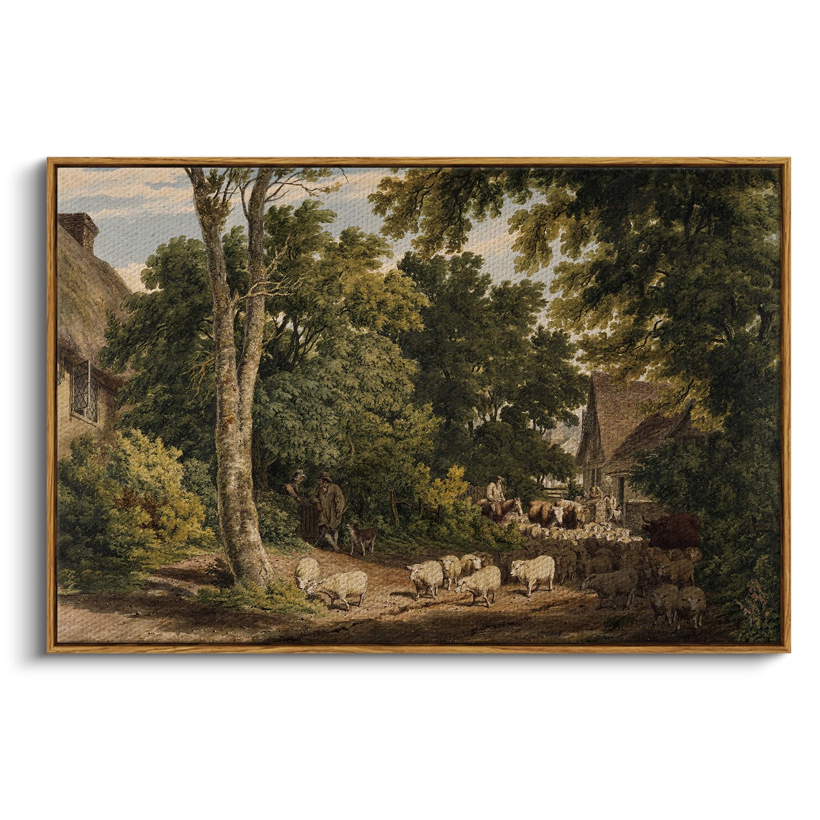 Insimsea Framed Canvas Wall Art Vintage Decor, Room Decor Classical Countryside Landscape Farmhouse Painting, Large Prints Artwo