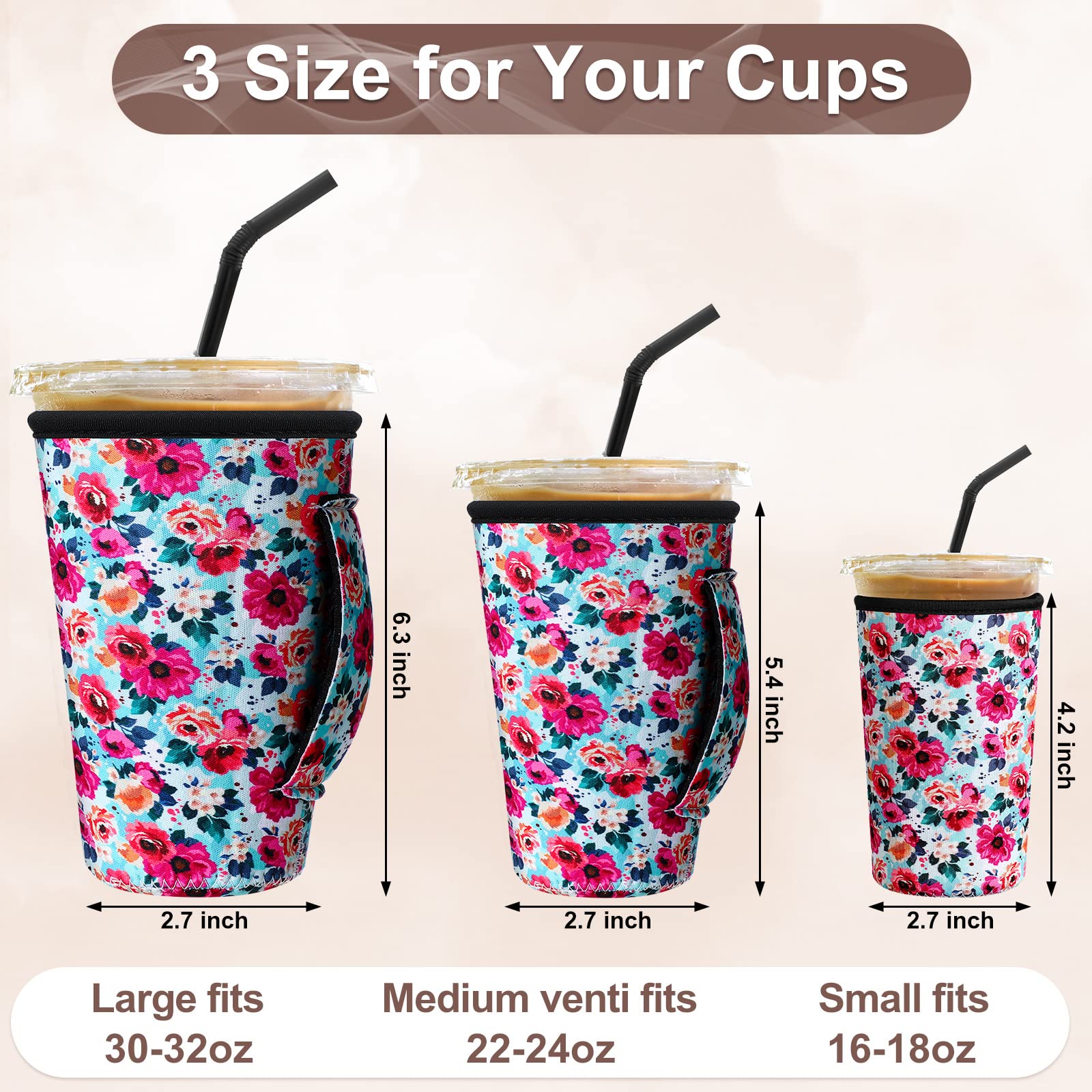 30 Pcs Reusable Iced Coffee Sleeve For Cold Beverages Cups Reusable Neoprene Insulator Cup Sleeve With Handle Neoprene Holder Su