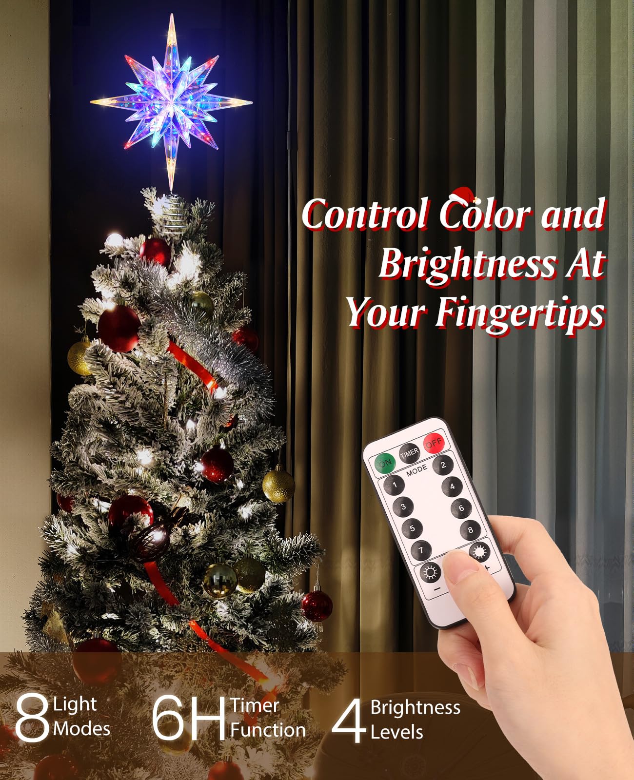 Luxspire Christmas Tree Topper, Lighted Star Tree Topper with USB Plug-in & Remote Control, 11 LED Acrylic Christmas Decorations