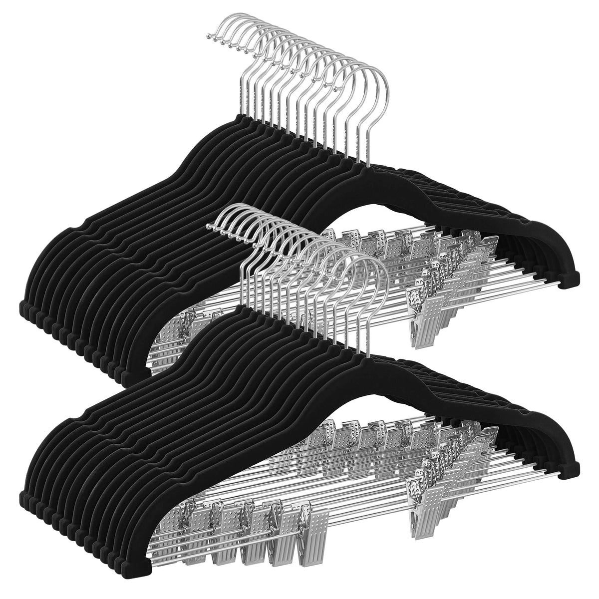 Songmics 30-Pack Pants Hangers, 16.7-Inch Long Velvet Hangers With Adjustable Clips, Heavy-Duty, Non-Slip Skirt Hangers, Space-S