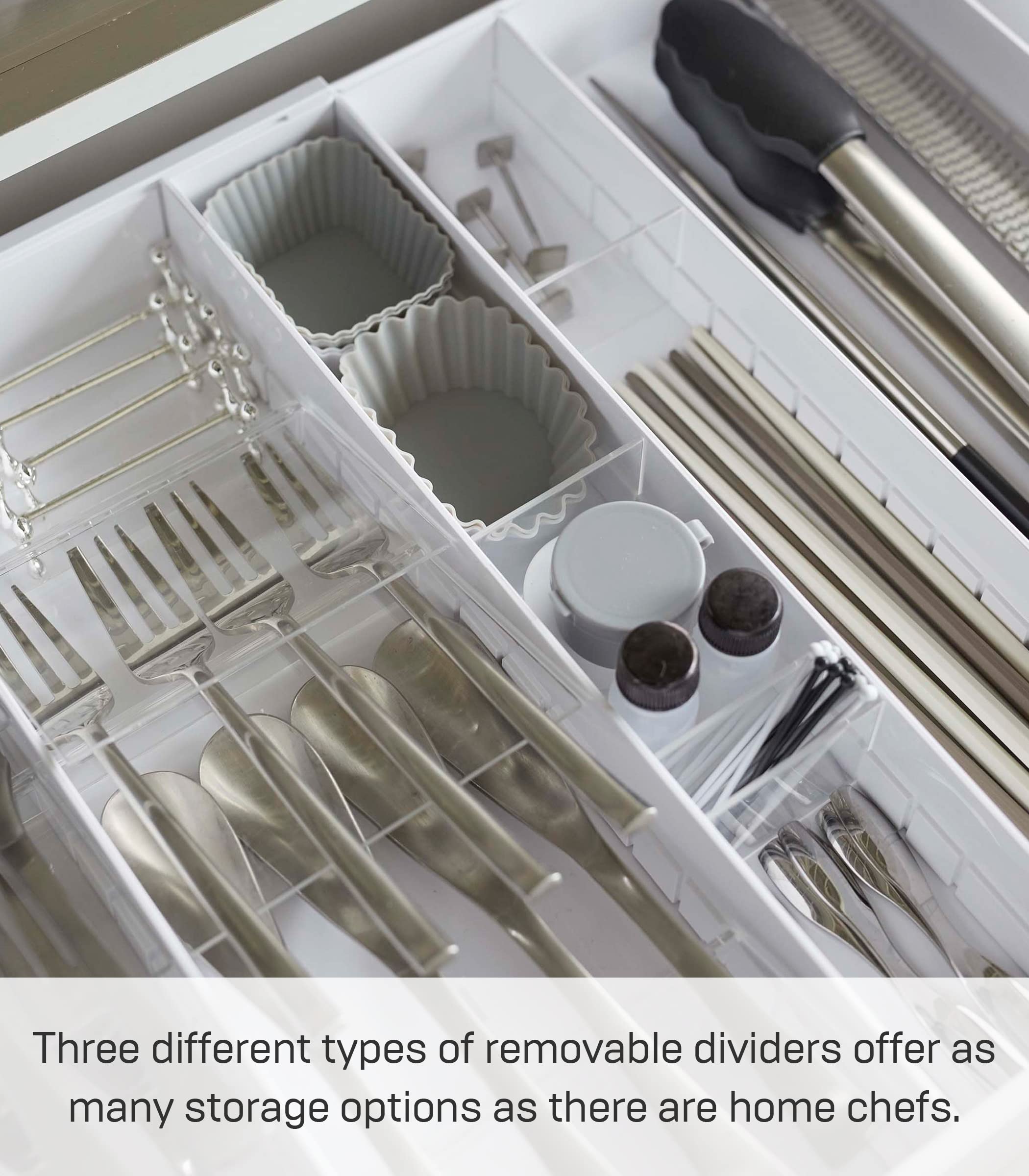 Yamazaki Home Expandable Cutlery Kitchen Angled Utensils Storage Multi-Compartment Silverware Organizer Drawer Insert Tray  Plastic  Adjustable  Expandable  No Assembly Req