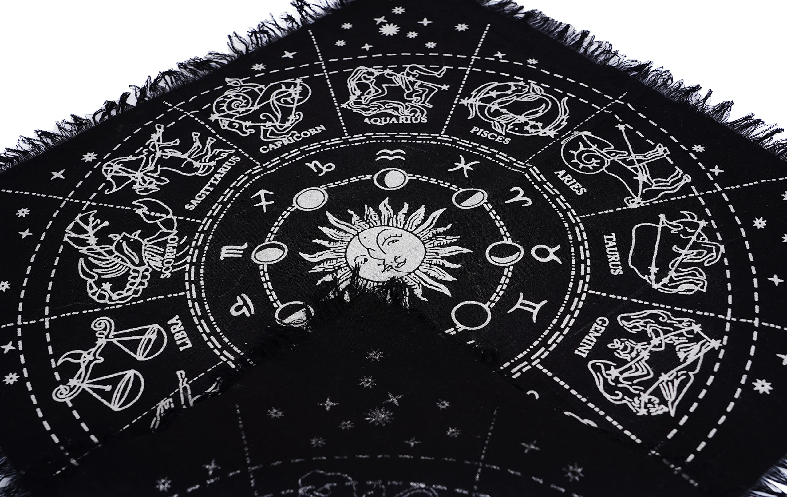 Asav Altar Cloth 24 X 24 Inches Table Cloth Square Tarot Witchery Supplies (Silver Sun & Moon Astrology, 24X24 Inches (60X60 Cm)
