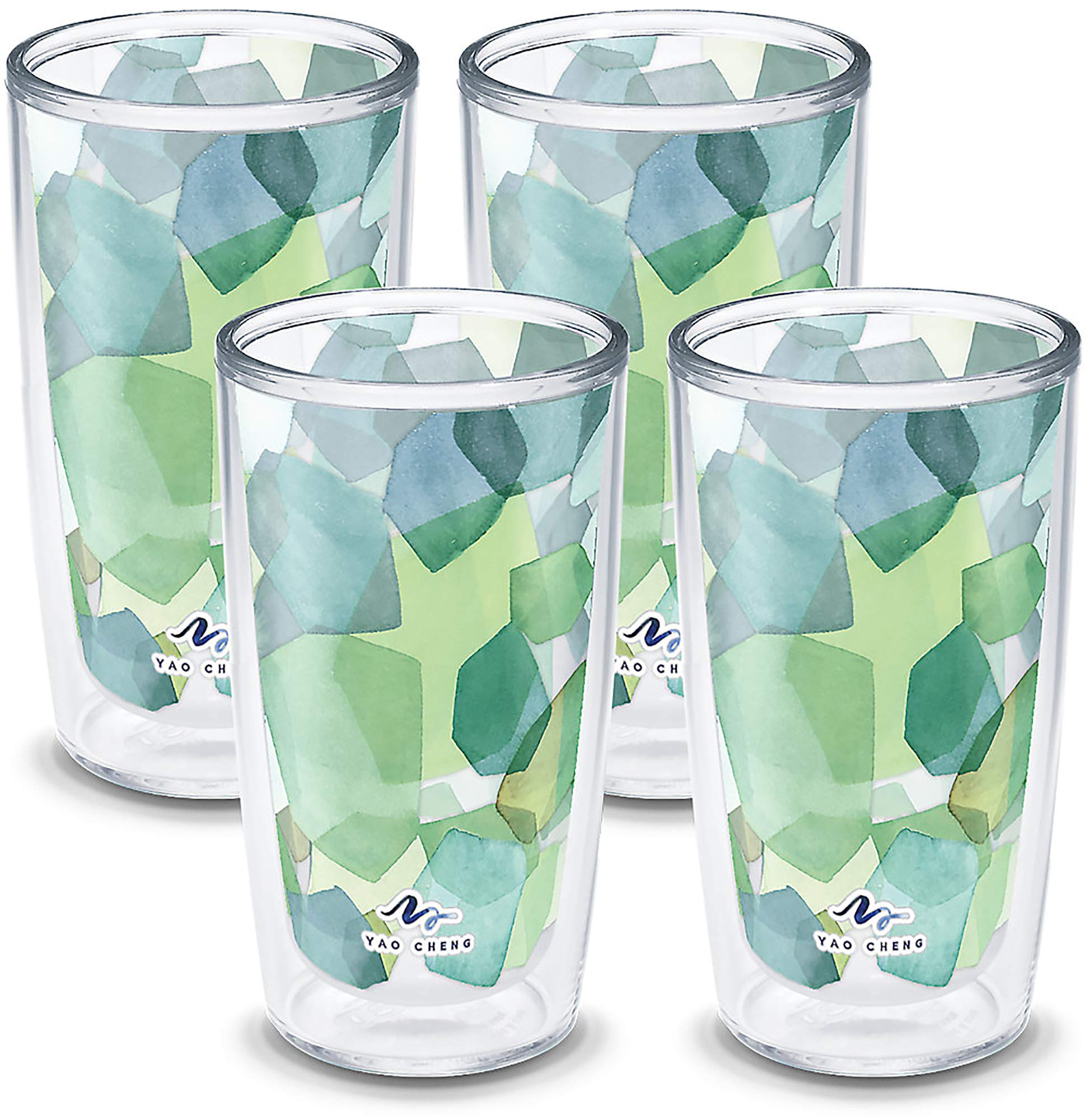 Tervis Yao Cheng Green Crystal Made in USA Double Walled Insulated Tumbler Travel Cup Keeps Drinks Cold & Hot, 16oz 4pk, Hexagon
