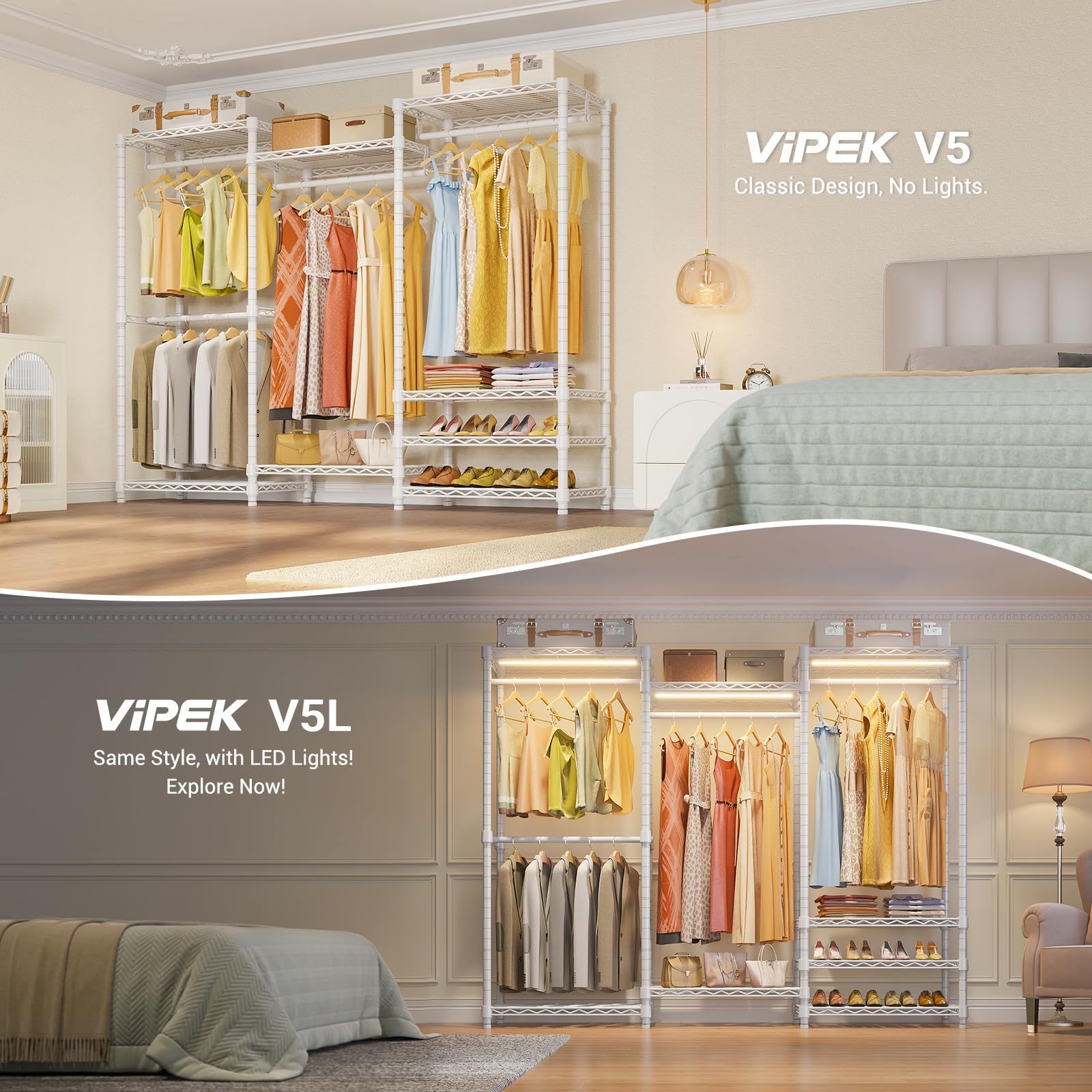 VIPEK V5 Portable Closet Wardrobe Heavy Duty Clothes Rack Freestanding Metal Clothing Rack  White