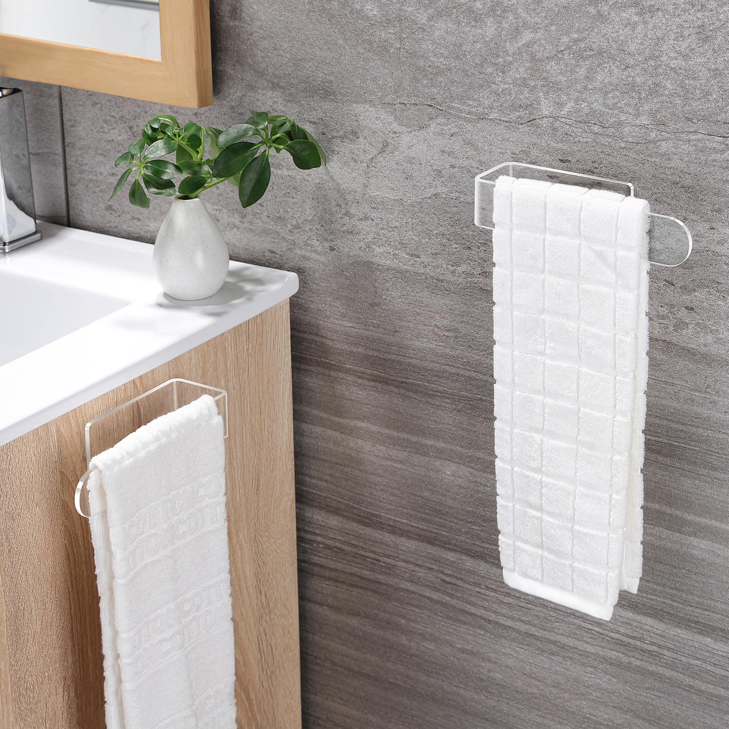 Taozun Hand Towel Holder - Clear Towel Rack For Bathroom, Adhesive Towel Bar Stick On Kitchen Wall, Acrylic Towel Rail No Drill