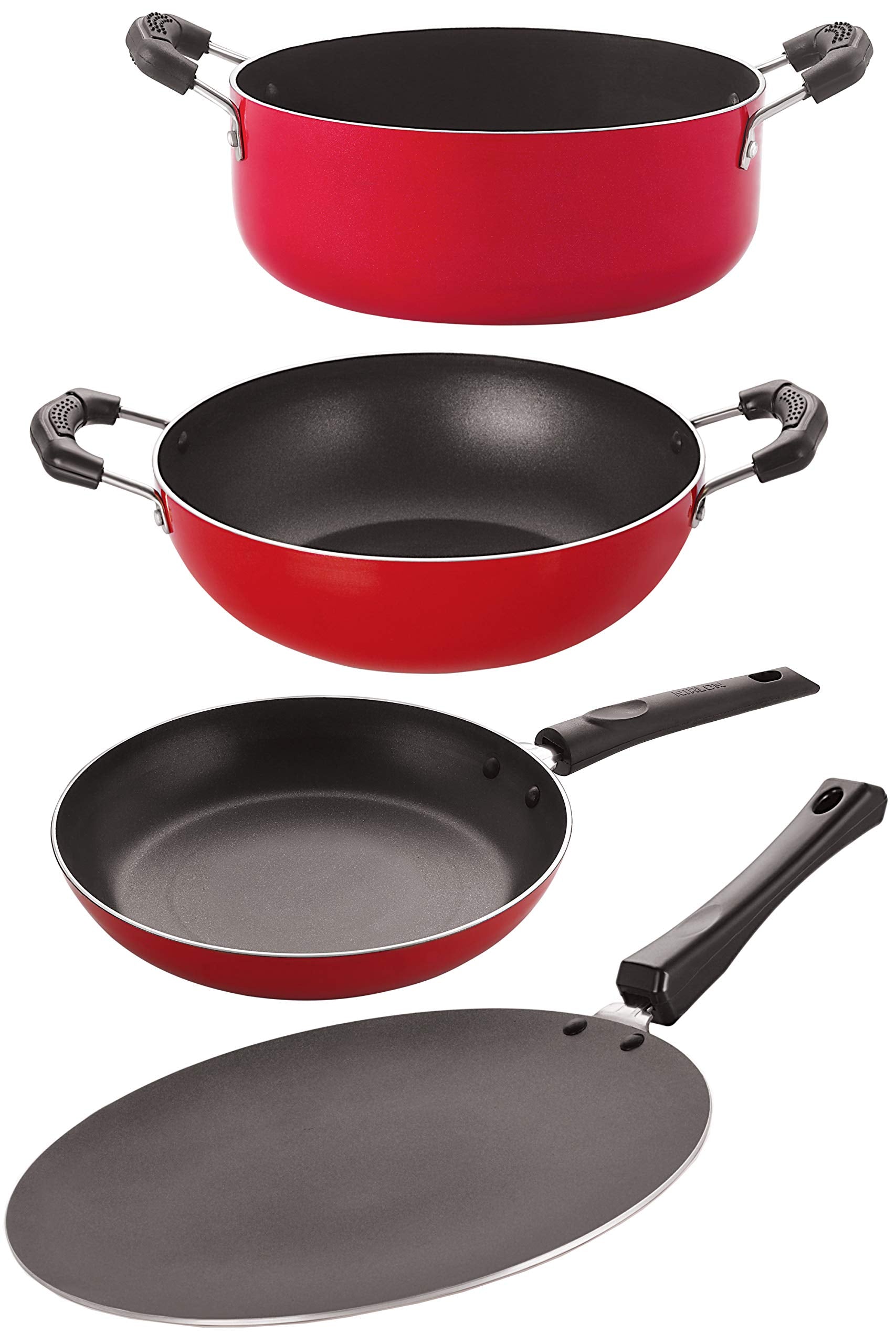 Nirlon NonStick Aluminium Cookware Essential Combo Gift Set With Bakelite Handle (4Pieces) (Ct11_Kd12_Tp22_Cs24)