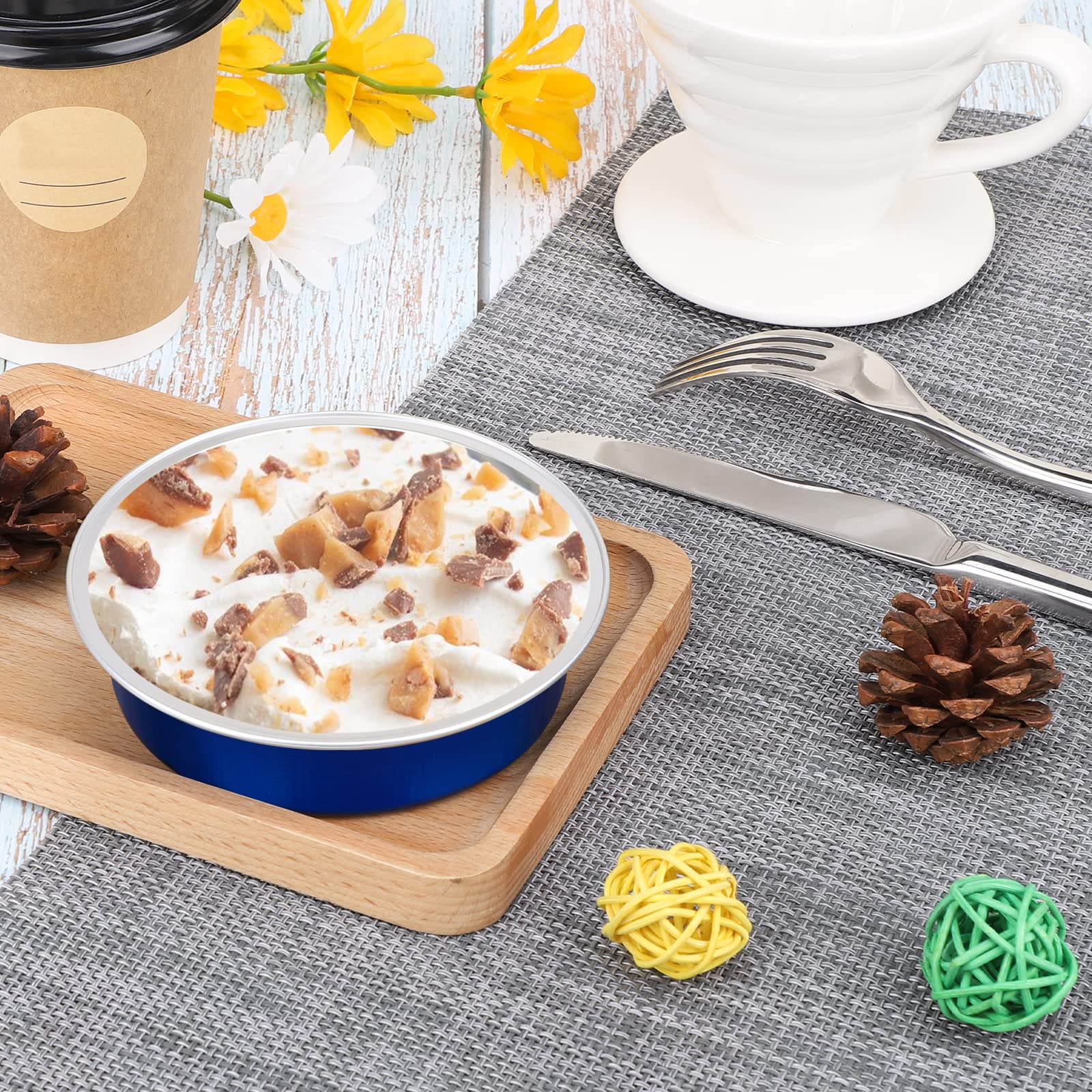 Beasea Mini Tart Pan 20 Pack With Lids, 4 Inch 8Oz Jewelry Blue Disposable Aluminum Baking Foil Tins Small Round Container For I