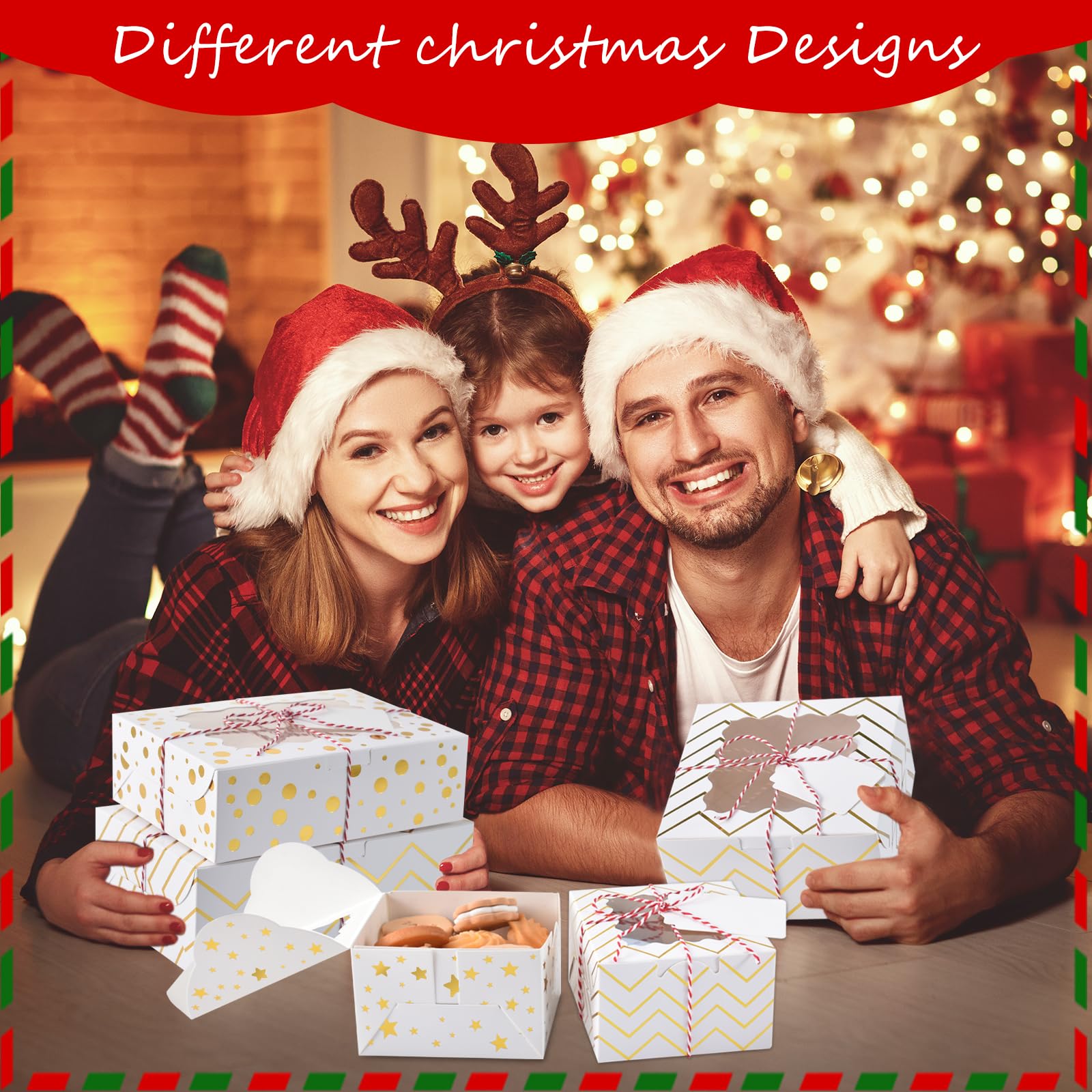 KPOSIYA 12pcs Christmas Cookie Boxes for Gift Giving, 8x6x2.5in White Bakery Boxes with Window for Treat and Pastry,Holiday Smal