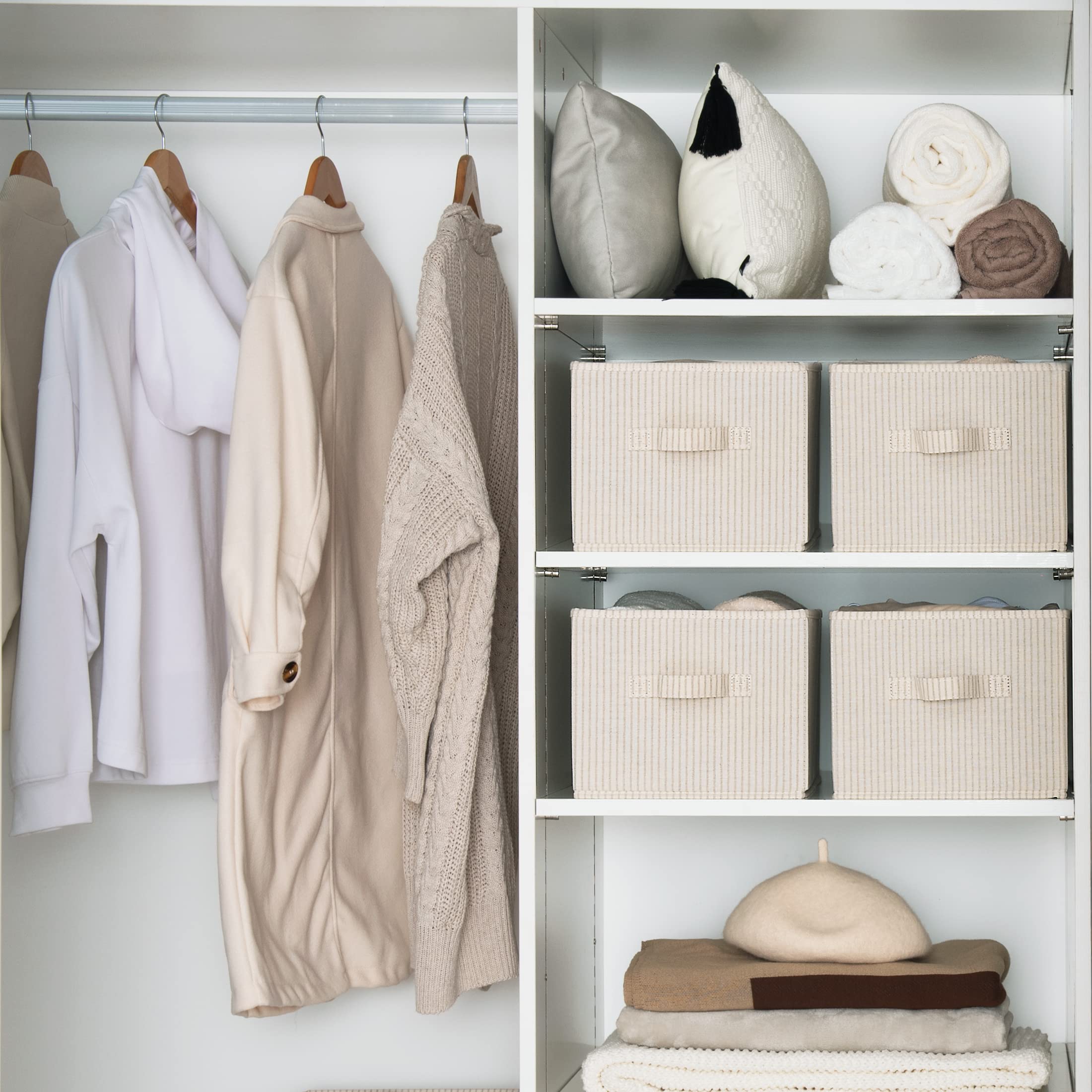 Storageworks Large Storage Baskets For Shelves, Rectangular Closet Organizers With Handles, Foldable Closet Storage Baskets For