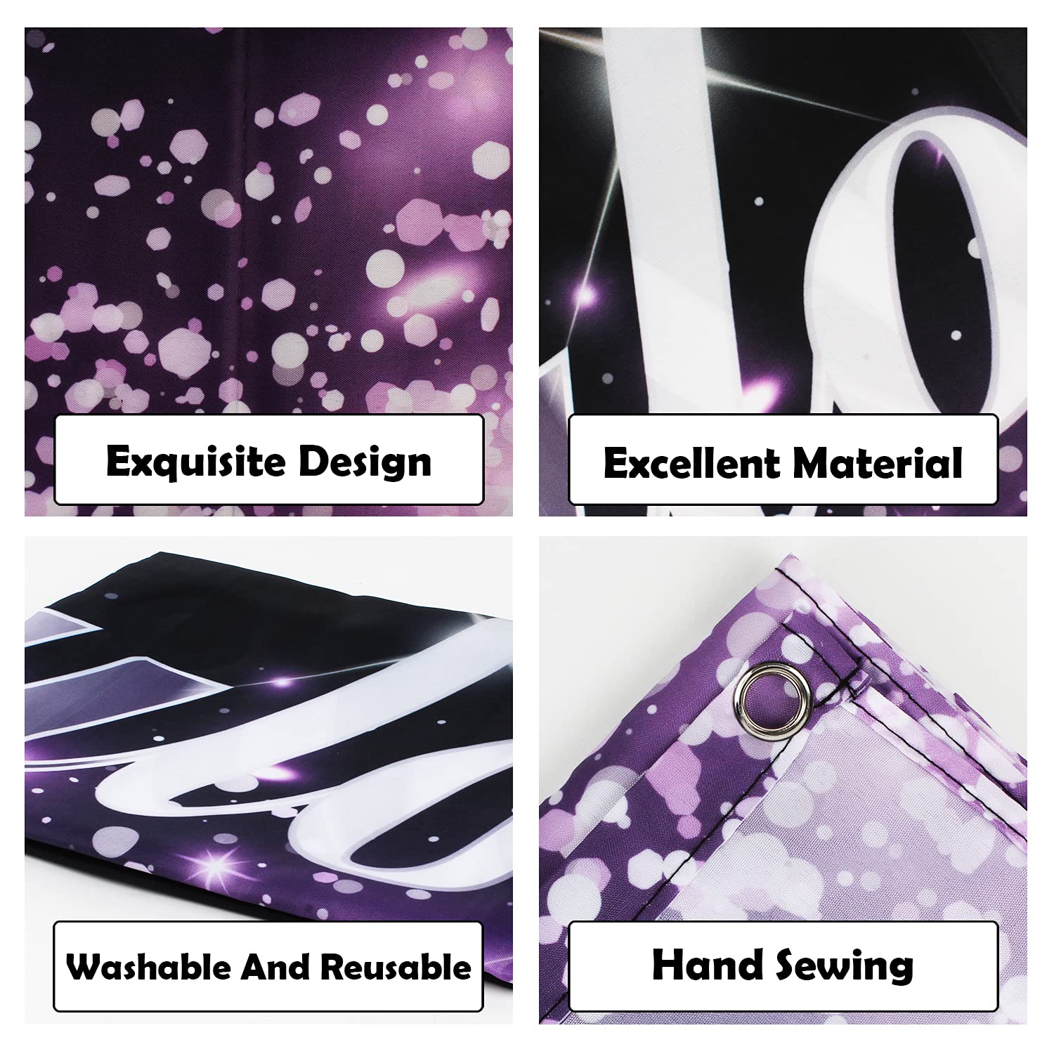 Hamigar 6X4Ft Happy 60Th Birthday Banner Backdrop - 60 & Fabulous Birthday Decorations Party Supplies For Women - Purple