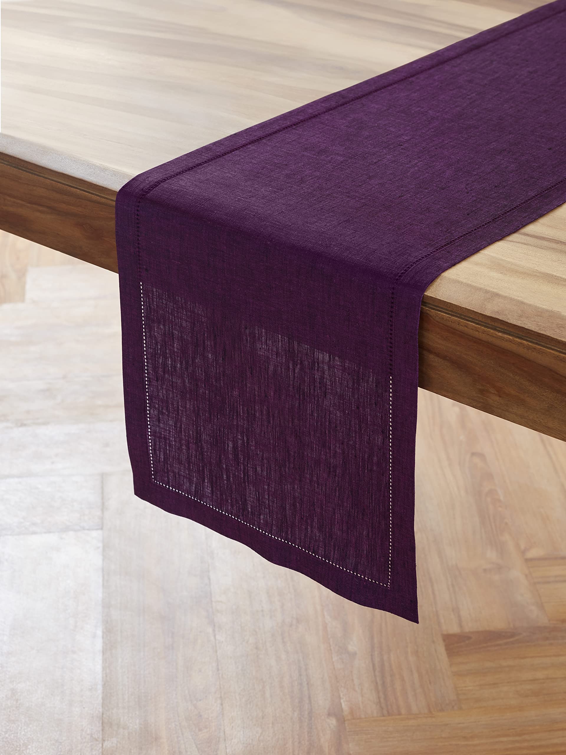 Solino Home Pure Linen Table Runner - Grape 14 x 108 Inches - 100% Linen Fabric Table Runner for Spring  Summer  Wedding - Milan  Machine Washable and Handcrafted from European Flax