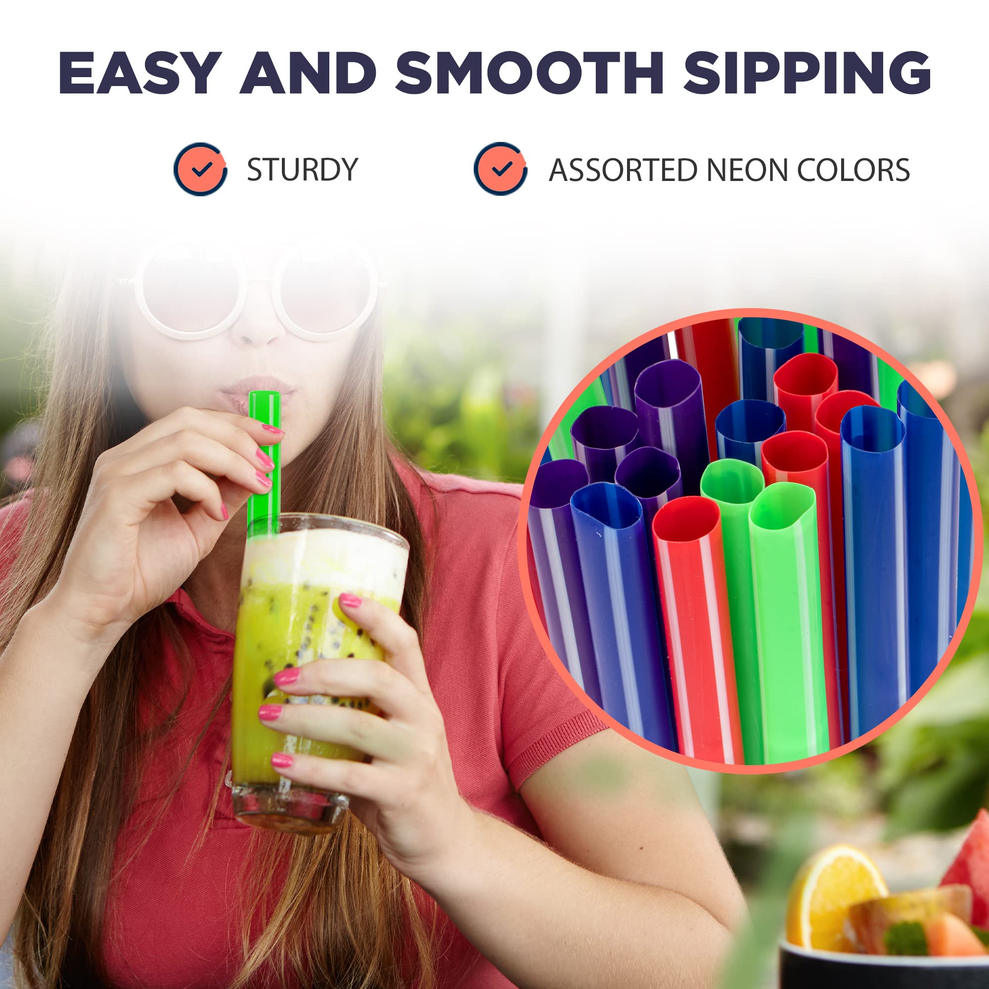 Fit Meal Prep 500 Pack Plastic Large Smoothie Straws 8'', Individually Wrapped Big Milkshake Straws, Bpa Free Disposable Jumbo S