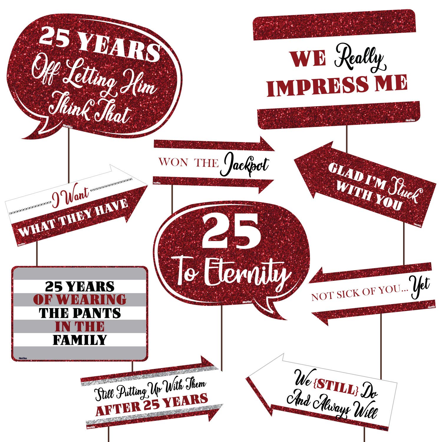Festiko 25th 50th Happy Anniversary Photo Booth Props (Set of 10)/Photo Booth Props for Wedding Party/Photo Booth Props for Part