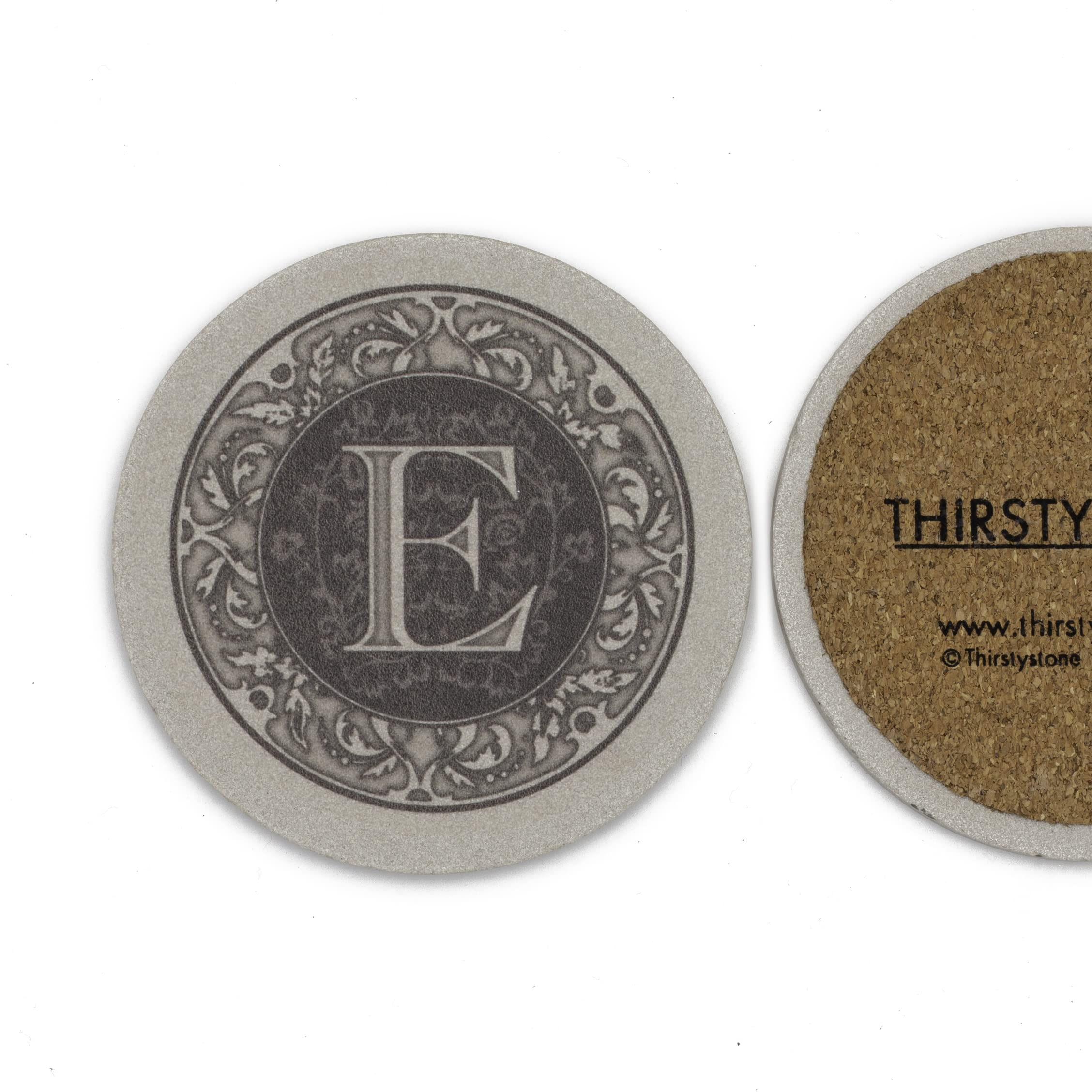 Thirstystone Monogram Letter E Absorbent Sandstone Coaster 4-Pack Made In The Usa Decorative, Absorbent, Easily Wipes Clean