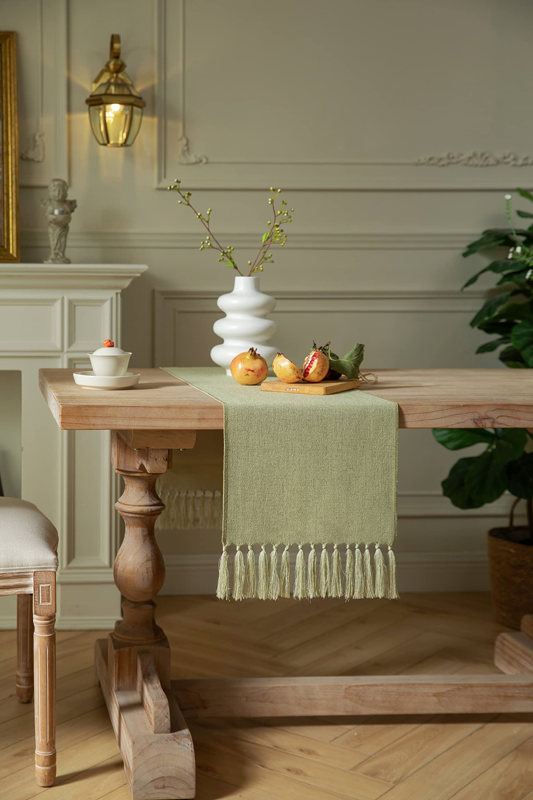Zeemart Sage Green Table Runners 48 Inches Long, Burlap Linen Style Rustic Farmhouse Table Runner, Small Short Boho Coffee Table