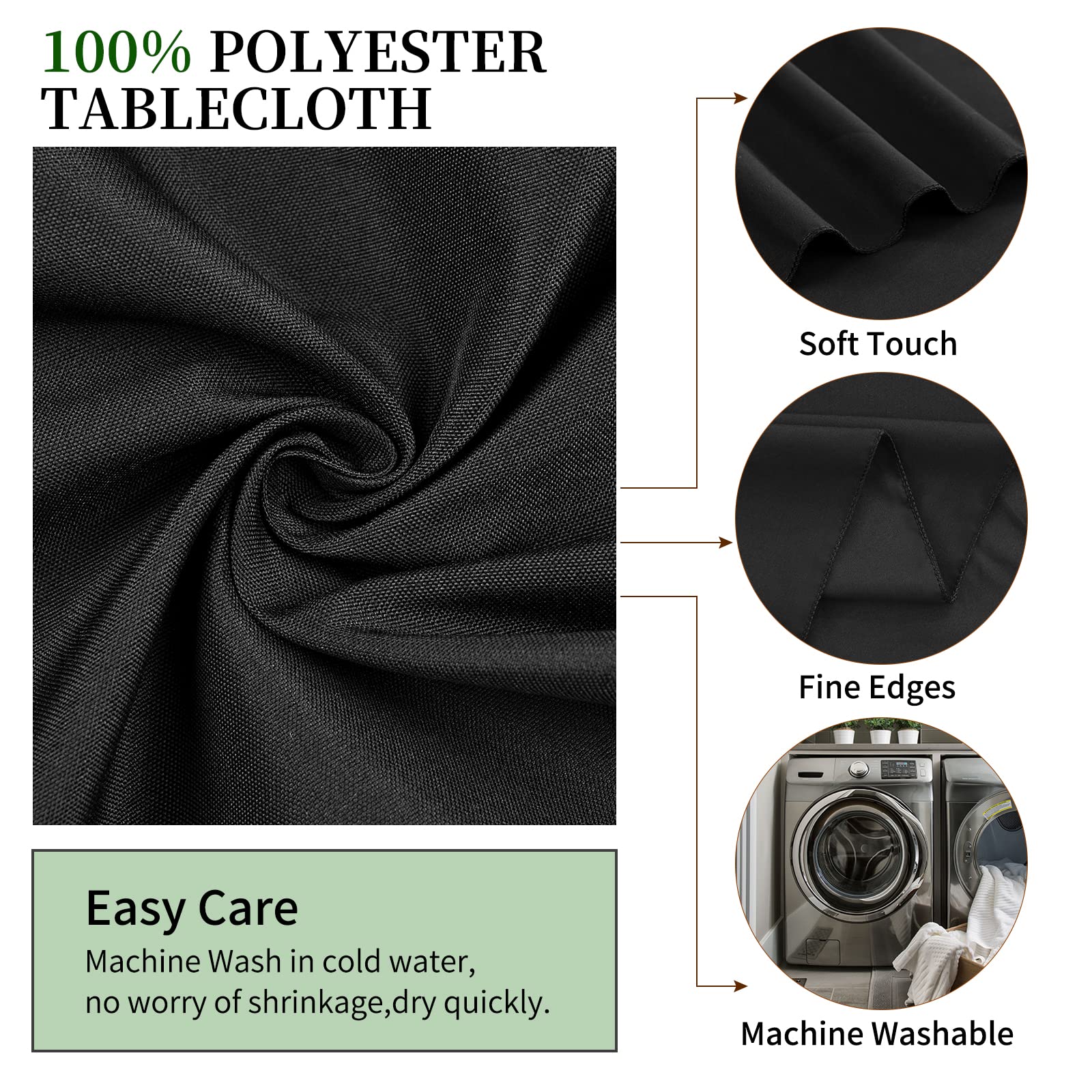 Rewomc 6 Pack Round Tablecloths - 90 Inch, Black Polyester Table Cover For Round Table, Stain And Wrinkle Resistant Washable Fab