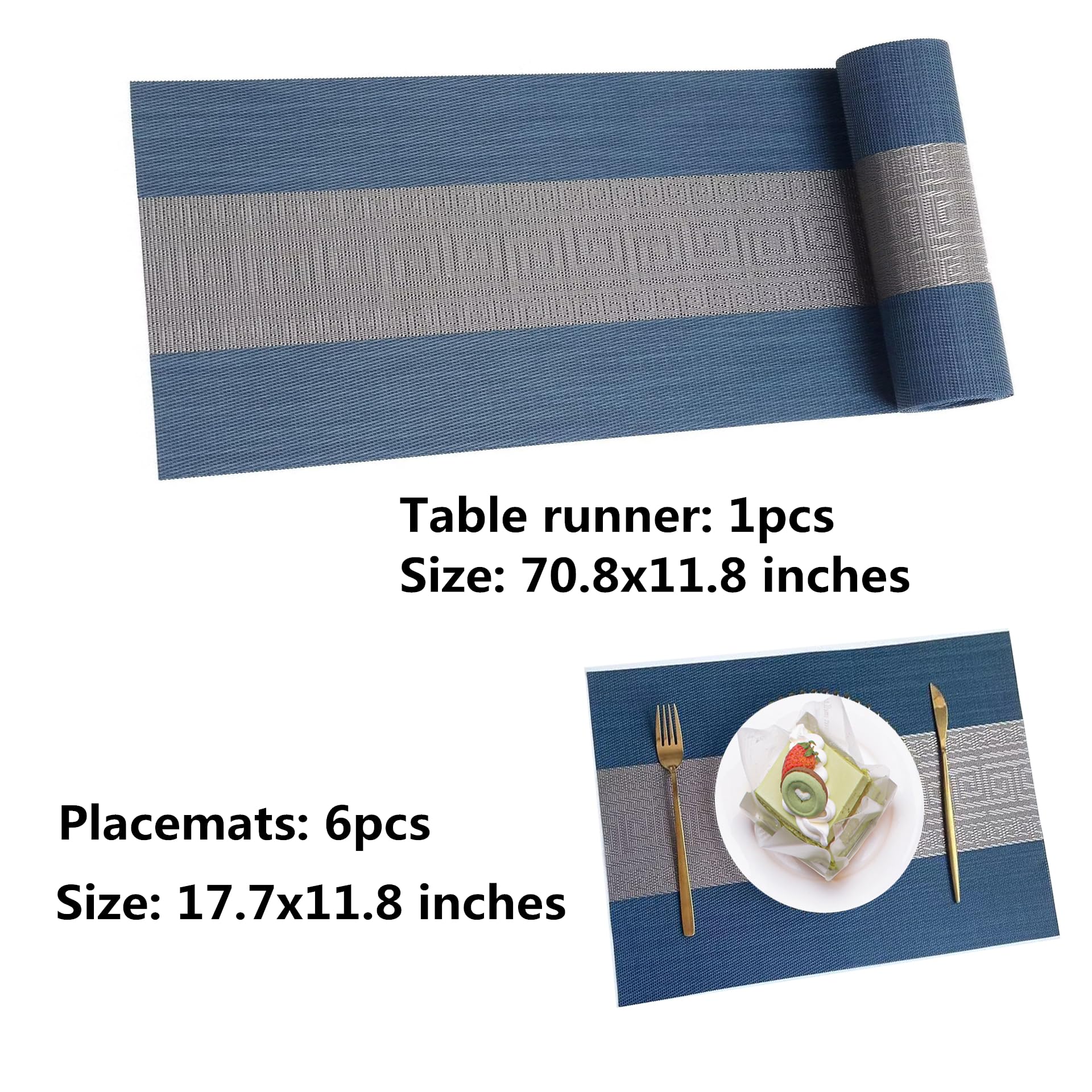 Placemats With Table Runner Set Place Mats, Woven Crossweave Placemat Vinyl Kitchen Tablemat, Washable Pvc Table Mats For Dining