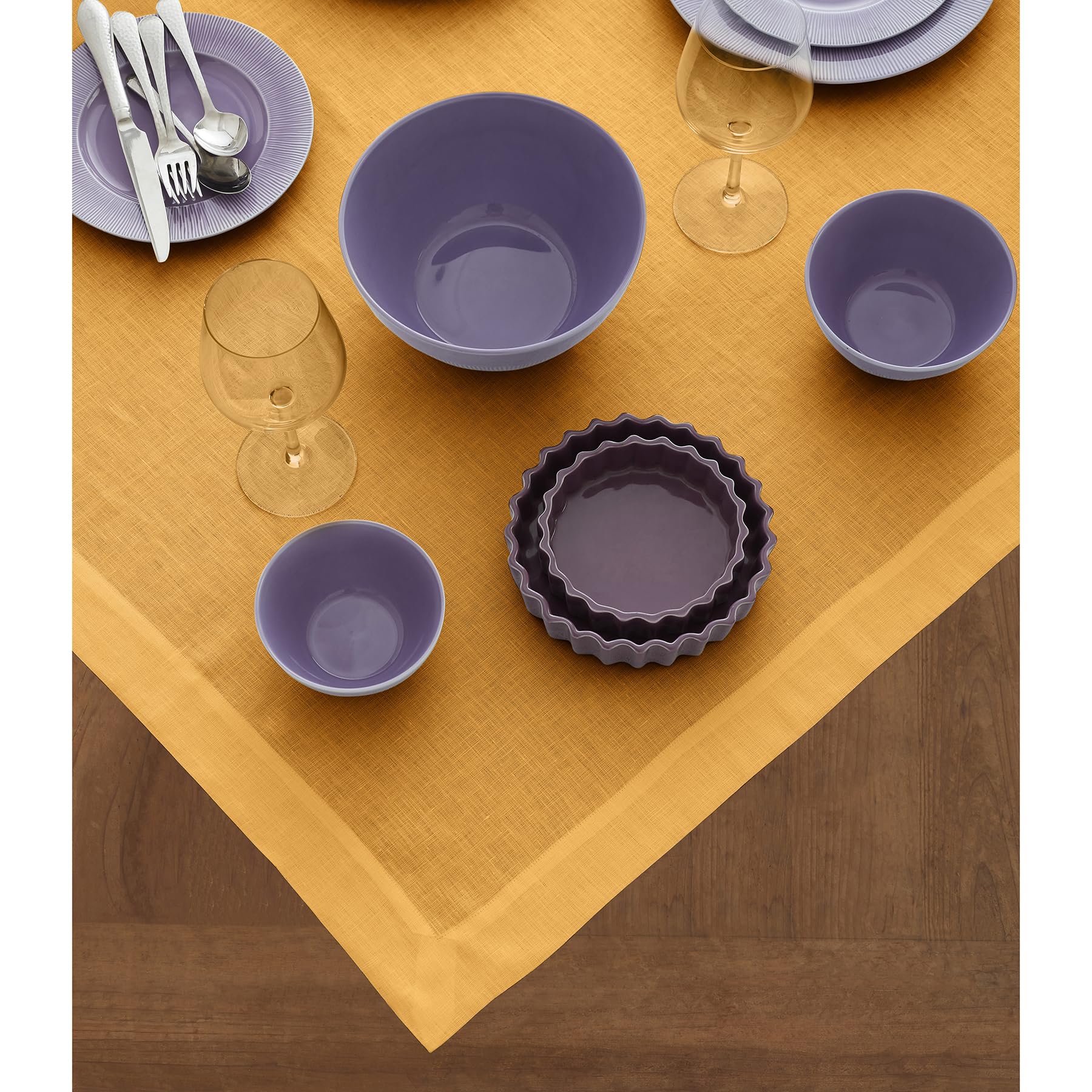 Solino Home Tangerine Yellow Linen Square Tablecloth 52 X 52 Inch - Fete, 100% Pure Linen Table Throw - Machine Washable Tablecl