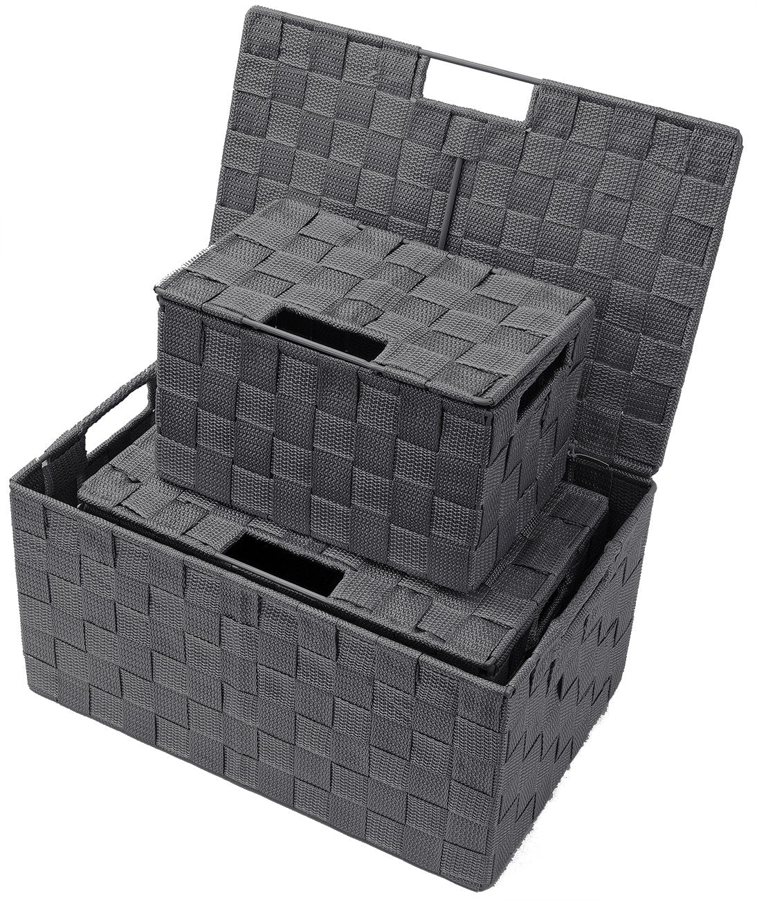 Sorbus Set Of 3 Storage Baskets For Organizing With Lid, Mesh Hand-Woven Basket, Linen Closet Organizers And Storage, Organizer