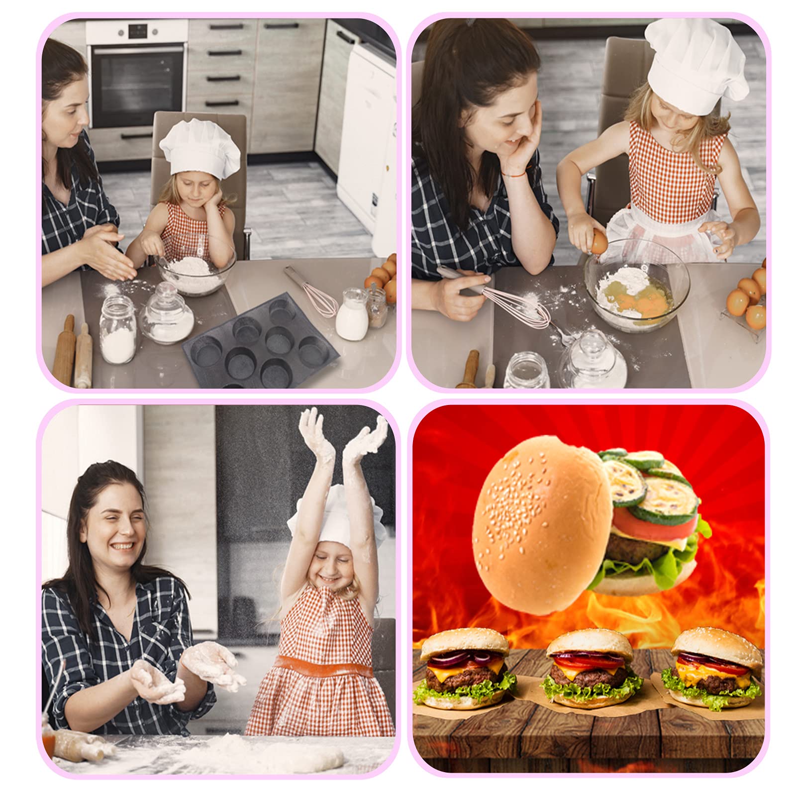 Masteymoh Silicone Hamburger Bun Mold, Hamburger Bun Pan For Baking, 8 Cavity Silicone Hamburger Bread Mold For Gluten-Free Hamb