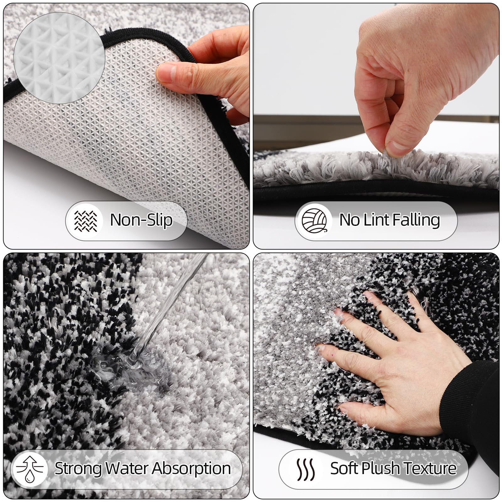 Imucci Bathroom Accessories Black Bathroom Sets With Shower Curtain And Rug, Black Ombre Waterproof Shower Curtain With Ultra Ab