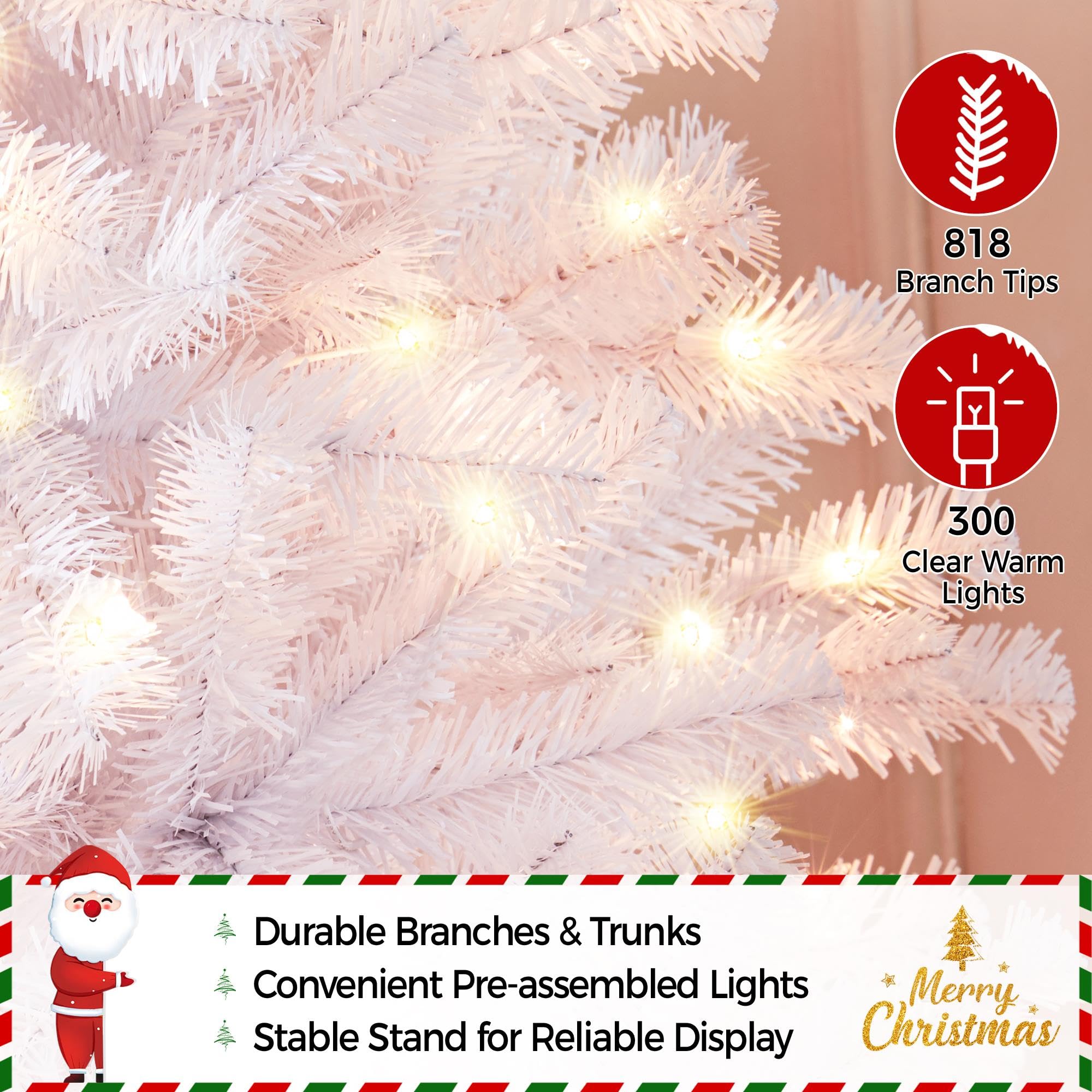 Yaheetech 6ft Pre-lit Spruce Artificial Hinged Christmas Pine Tree Prelighted Holiday Xmas Tree for Home Party Decoration with 3