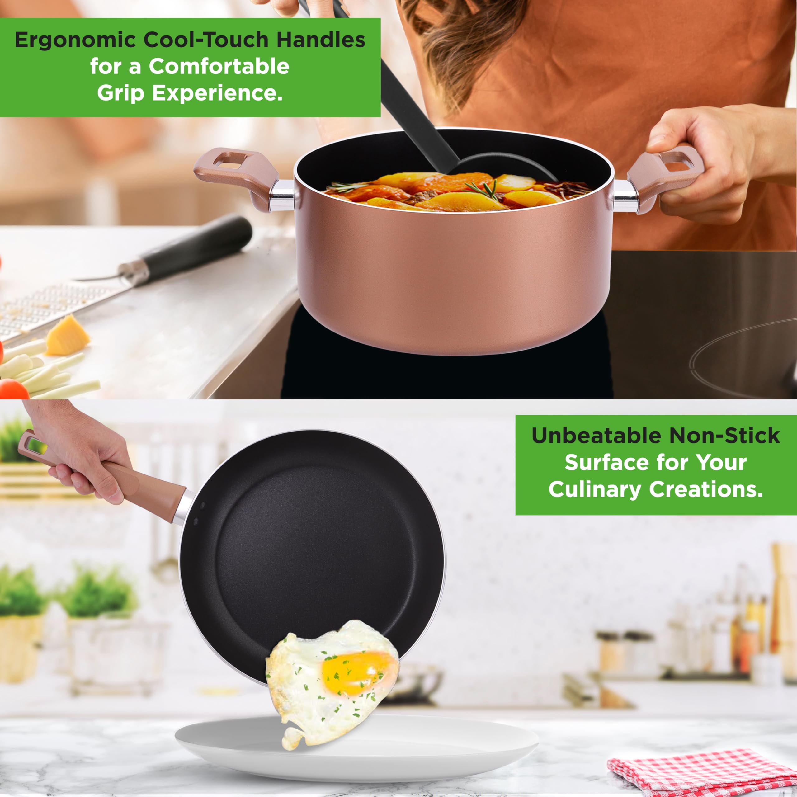 NutriChef 13 Pcs. Nonstick Kitchen Cookware PFOA/PFOS-Free Heat Resistant Kitchenware Set w/Saucepan, Frying Pans, Cooking Pots,