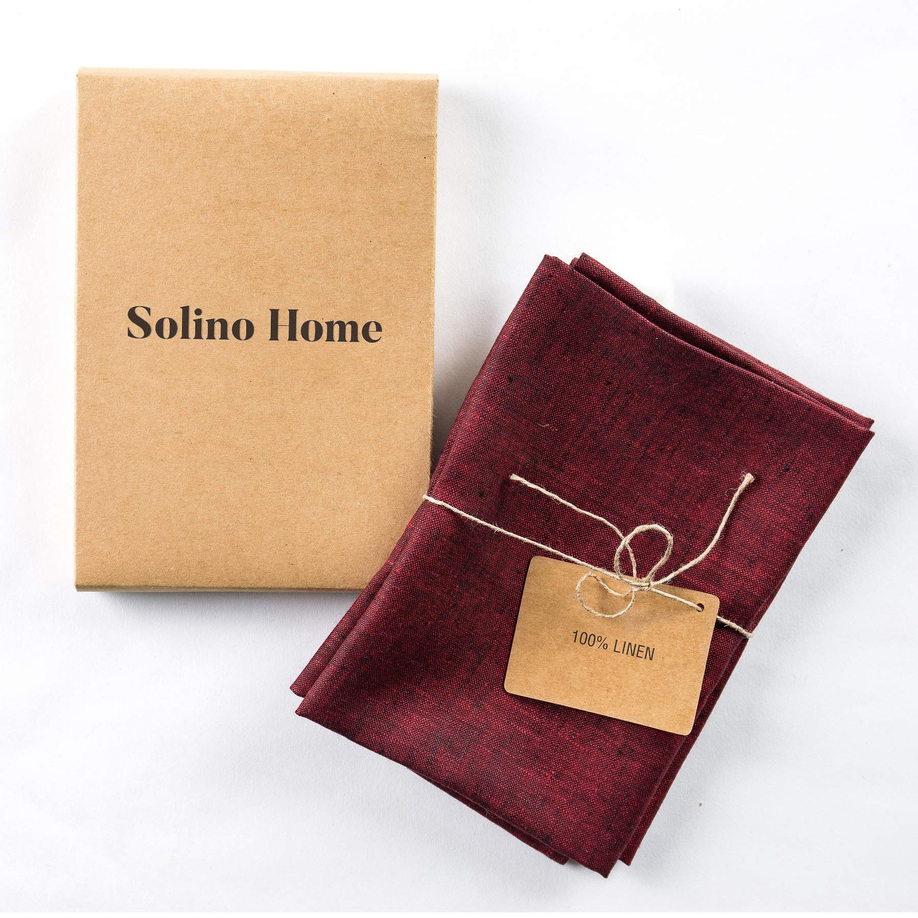 Solino Home Linen Kitchen Towels Set Of 2 - Red Garnet 17 X 26 Inch - 100% Pure Linen Kitchen/Tea Towels - Machine Washable And