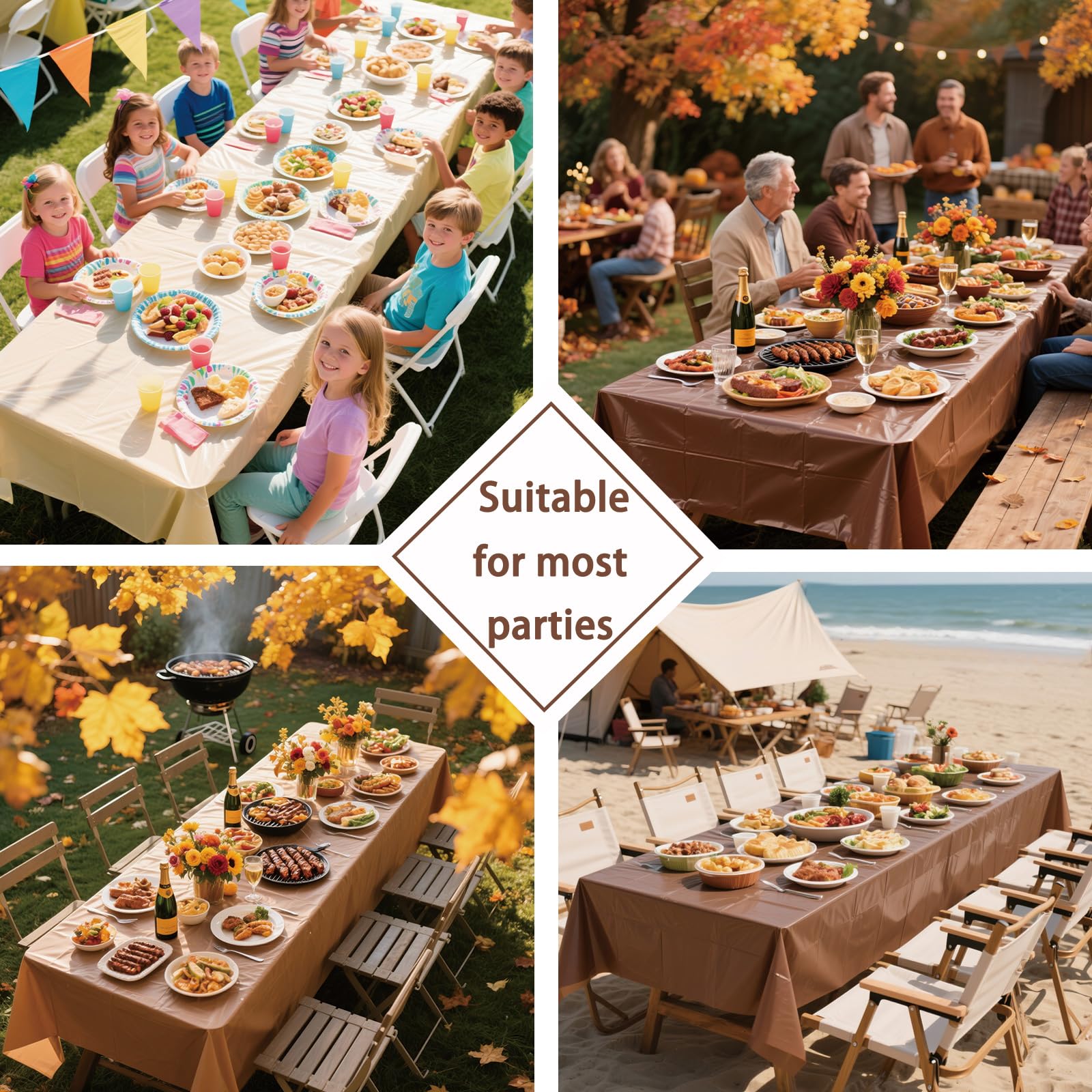 ZHIAXTON 12 Pack Brown Plastic Tablecloth,54 X 108 Inch Disposable Rectangle Table Cloth,4 Gradient Brown Colors Table Cover for