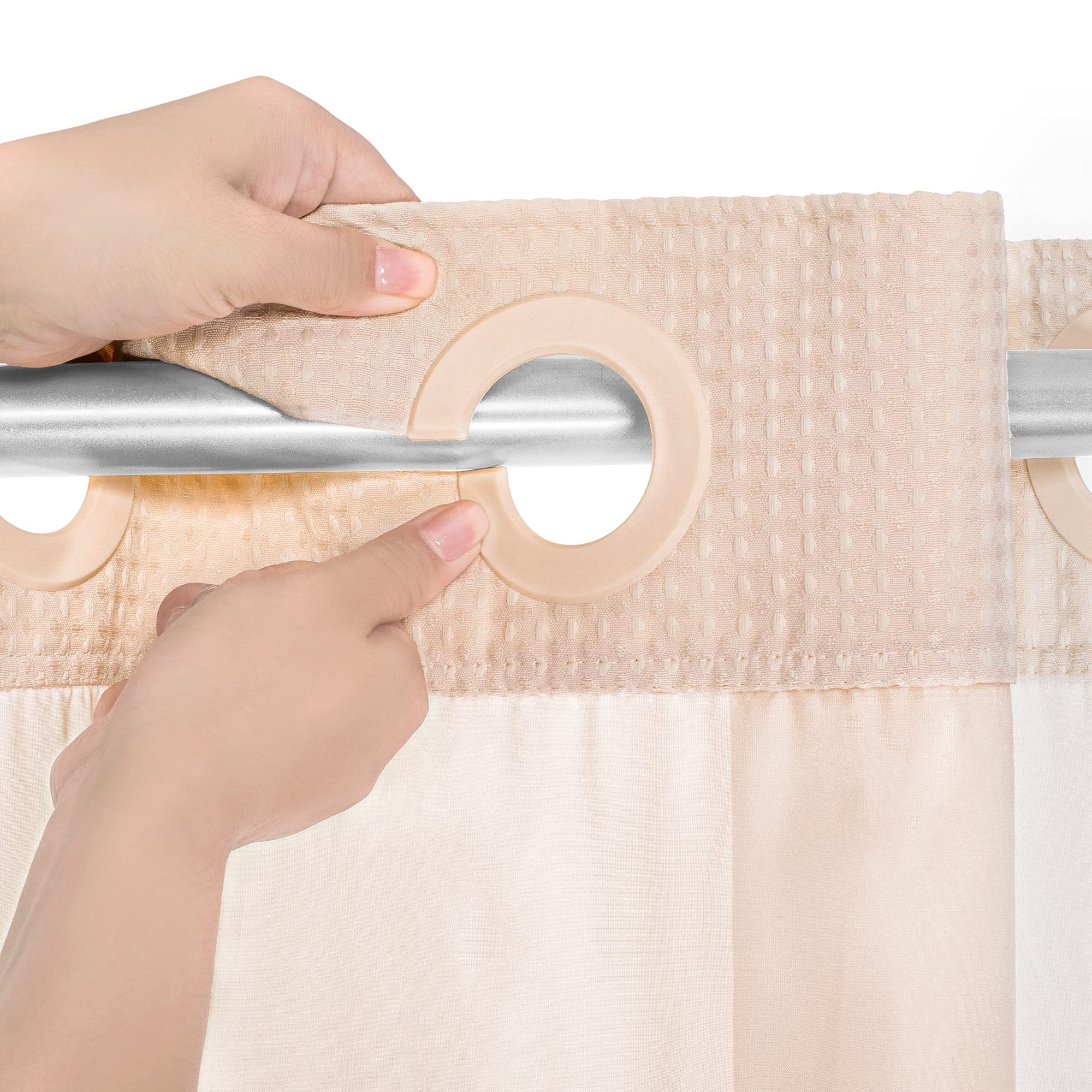 No Hooks Required Waffle Weave Shower Curtain with Snap in Liner - 71W x 74H Hotel Grade Spa Like Bath Curtain Pink