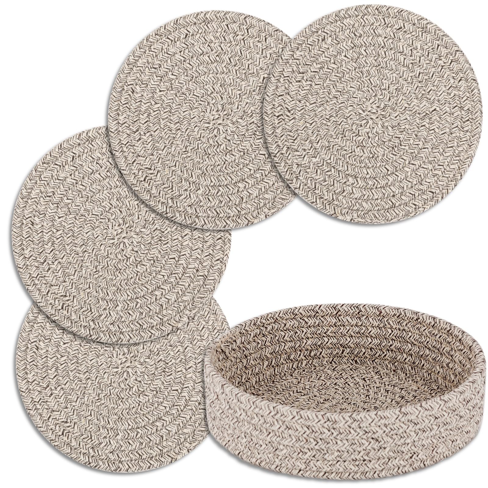 Trivets For Hot Dishes, Trivets For Hot Pots And Pans, Cotton Coasters 4 Pcs And Storage Basket 1 Pack, Pot Holders For Kitchen,