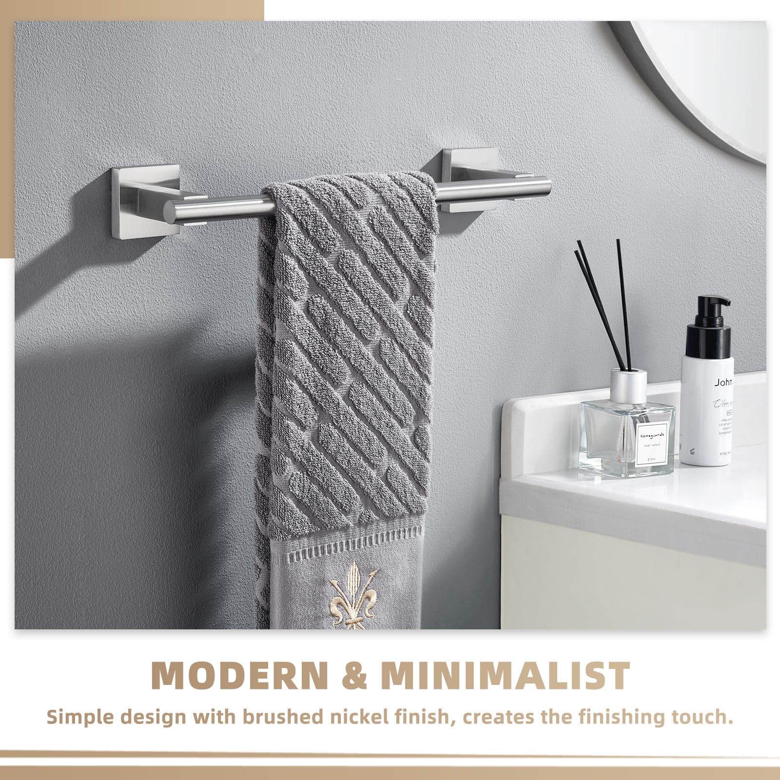Suyar Bathroom Towel Holder Brushed Nickel, Sus 304 Stainless Steel Hand Towel Bar For Wall, 13.78 Inch