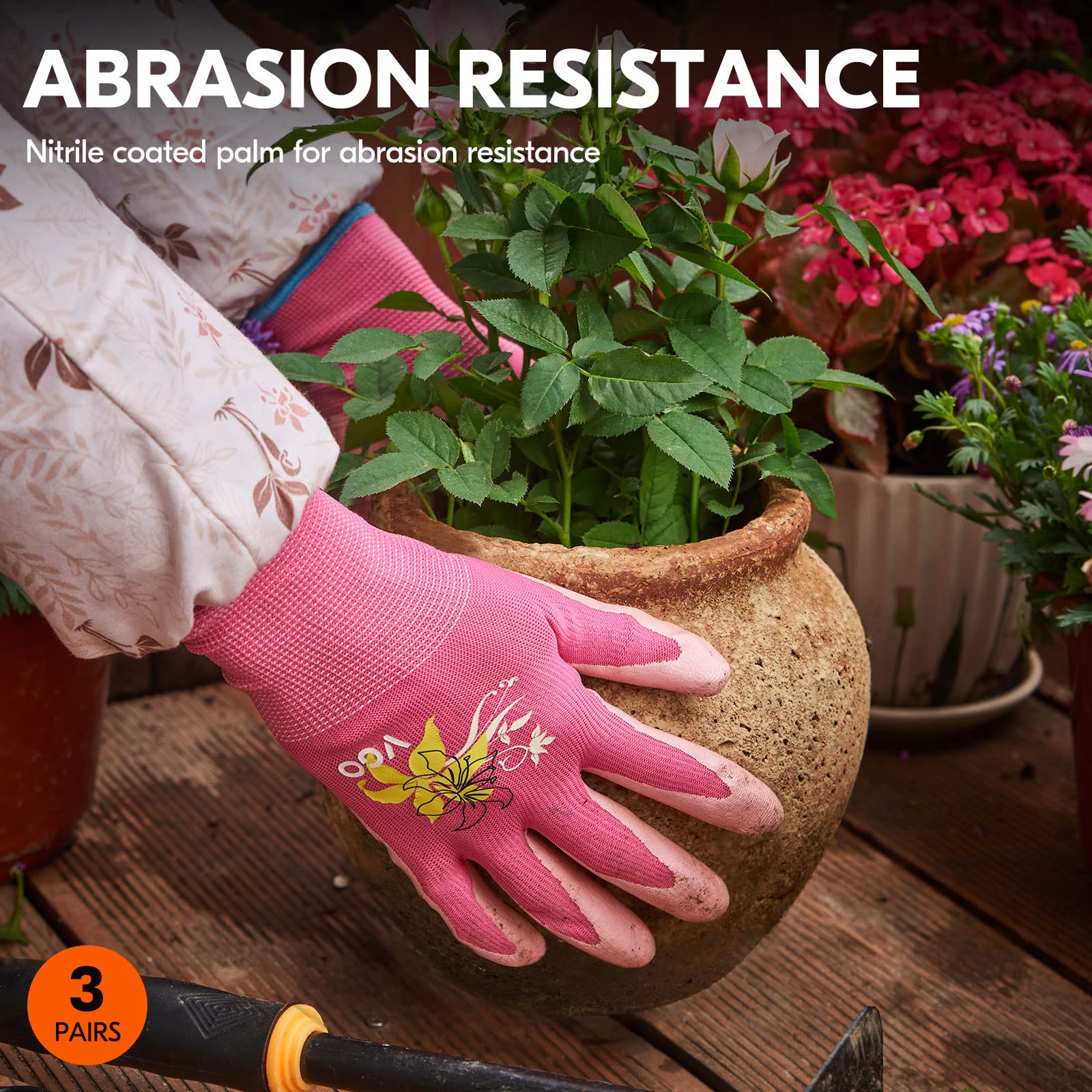 Vgo 3Pairs Ladies Nitrile Coating Gardening And Work Gloves (Size S, Green  Pink  Purple, Nt2110)