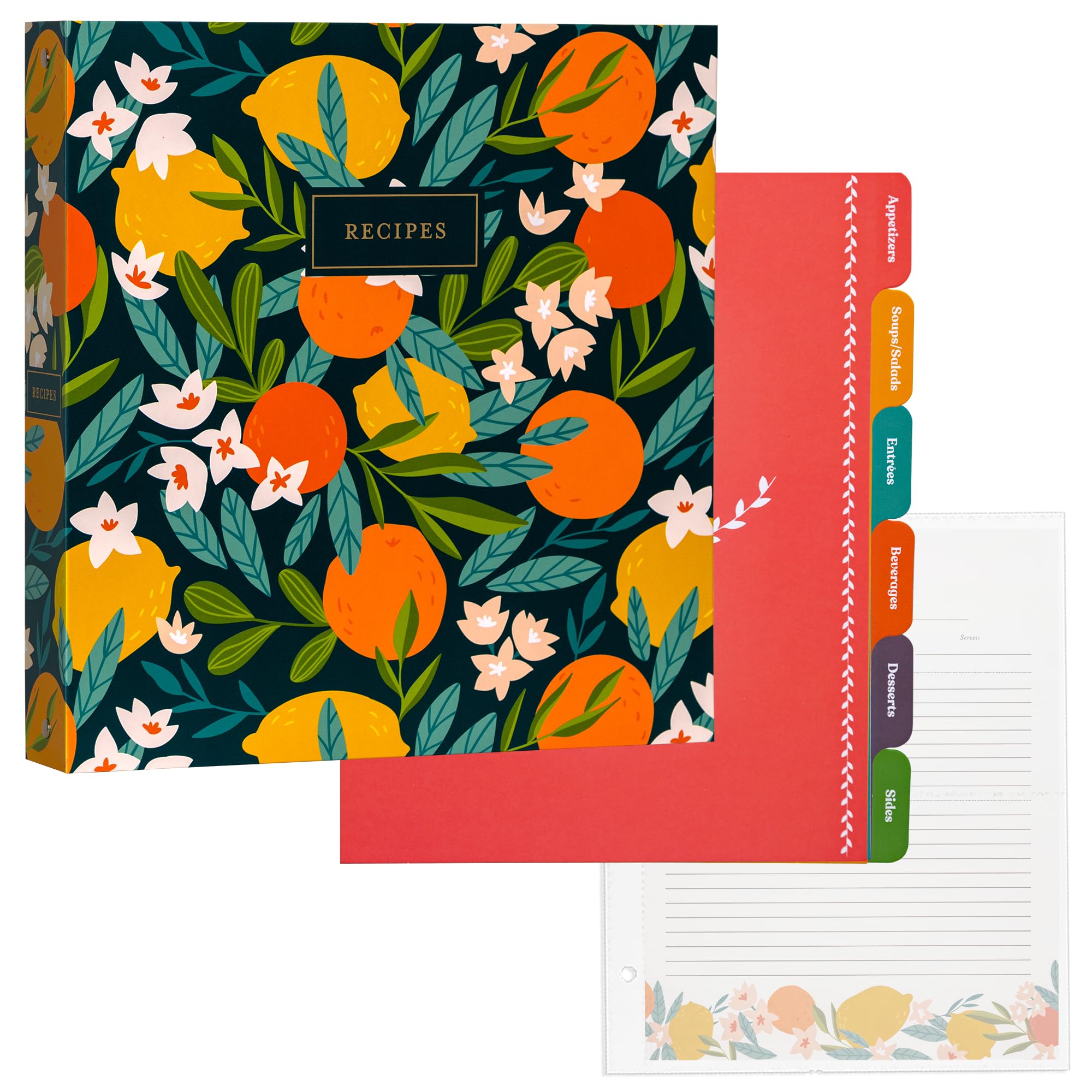 Jot & Mark 3 Ring Recipe Binder 8.5'' X 11'' | Full-Page With Clear Protective Sleeves And Color Printing Paper For Family Recip