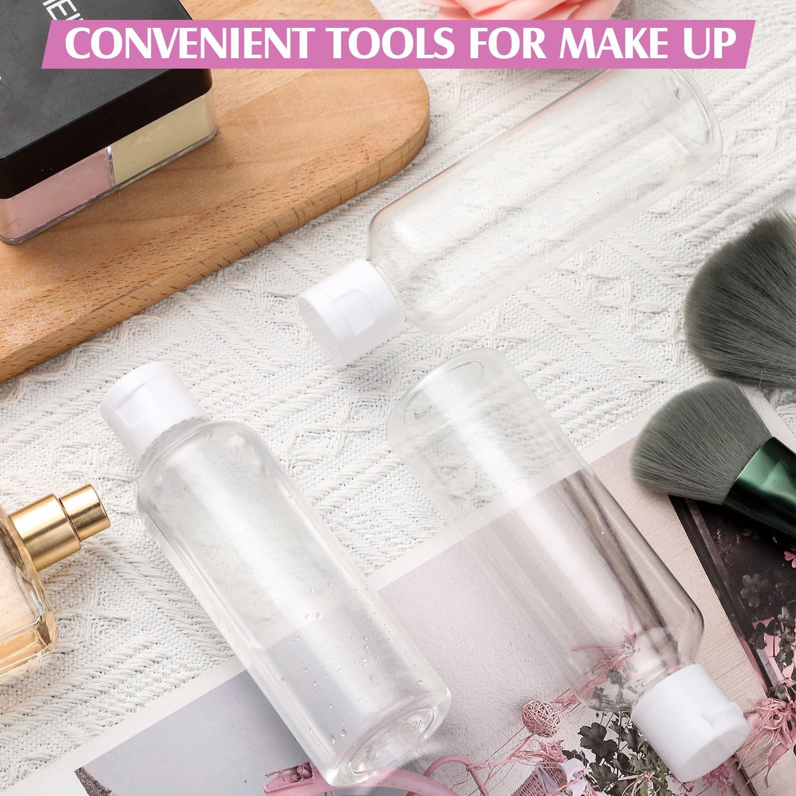 50 Piece 3.4 Oz Travel Bottles With Flip Cap Clear Plastic Empty Bottles Refillable Flip Cover Dispensing Squeeze Bottles With 2