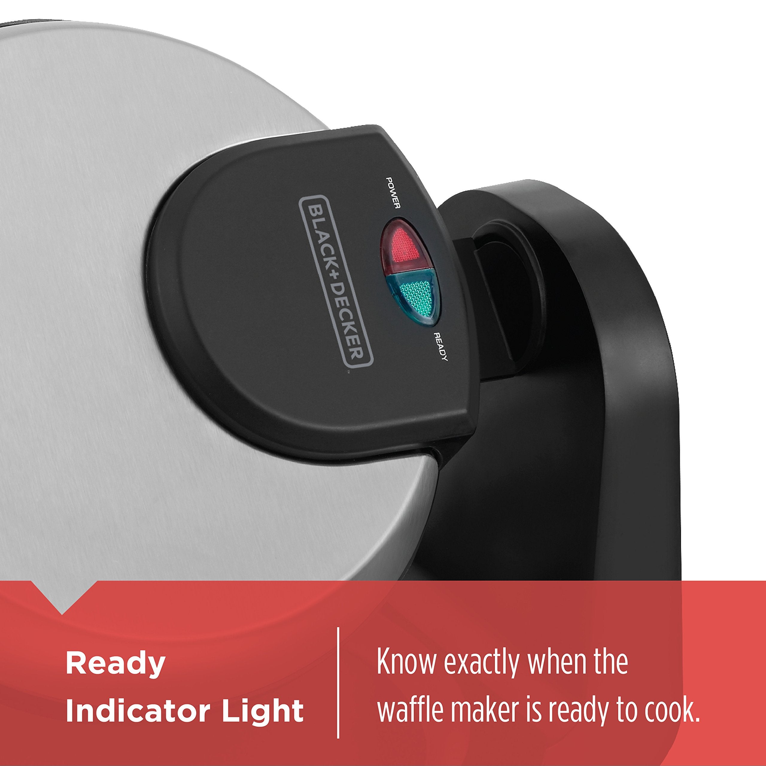 Black+Decker Flip Waffle Maker, Wm1404S, 7 Round Belgian Waffles, Ready Light Indicator