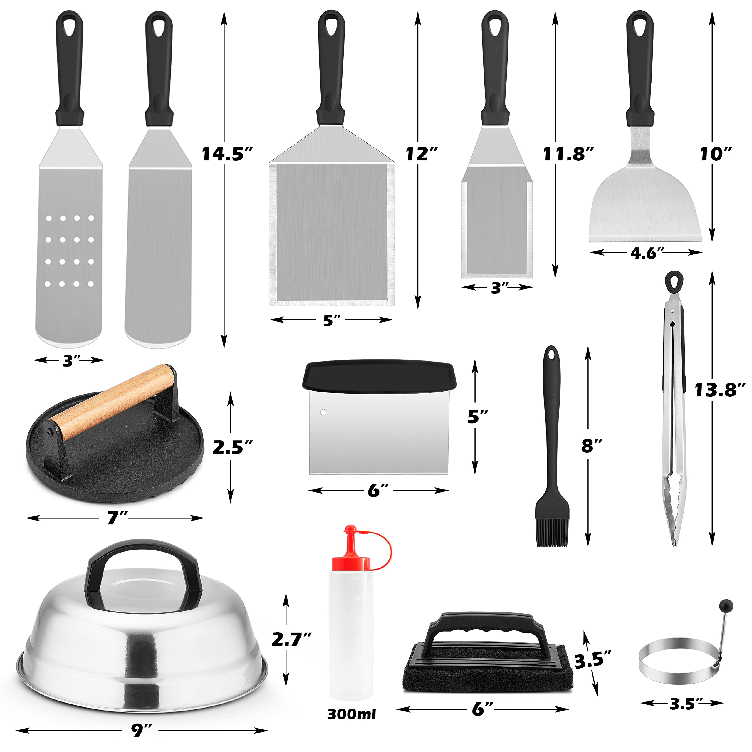 Hasteel Griddle Accessories Kit Of 18, Teppanyaki Tools For Flat Top Cooking Grilling Camping, Stainless Steel Melting Dome, Met
