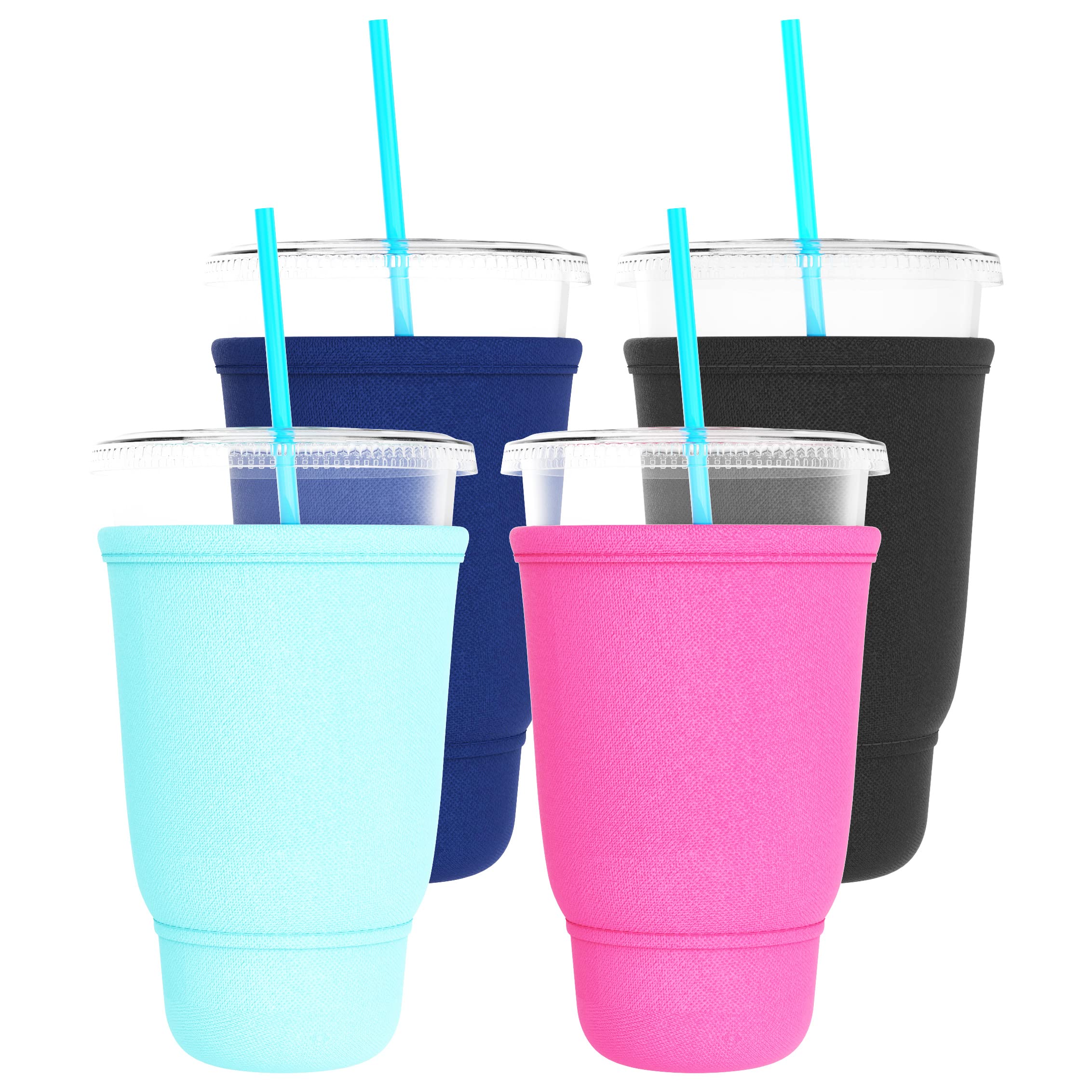 Tahoebay Iced Coffee Sleeves (4-Pack) Fits Large Drive-Thru Cups - Insulated Holders For Cold Drinks, Boba Tea, Shakes, Juice (M