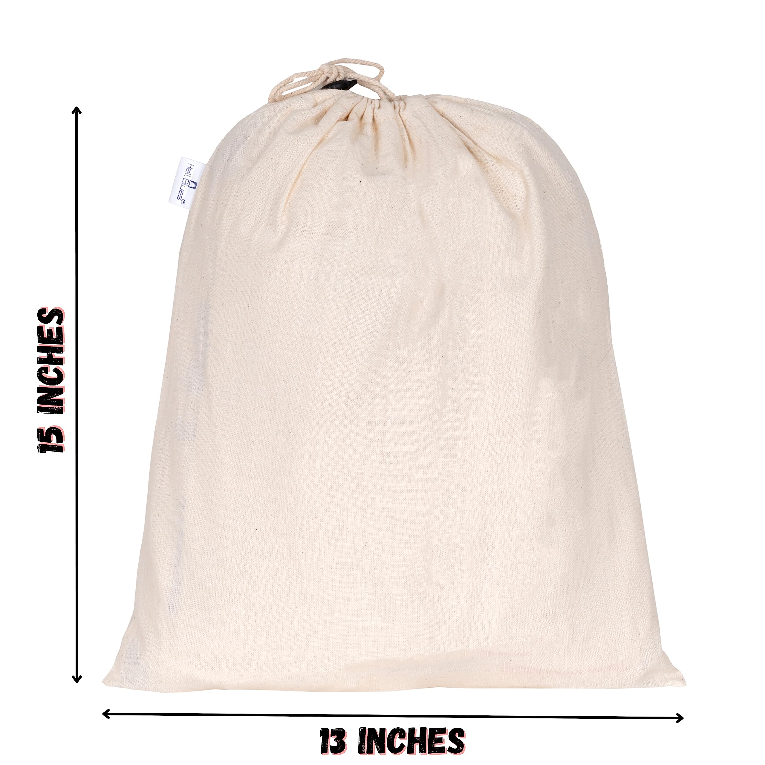 Hell Blues X-Large Linen Storage Bags - 13x15 Beige Canvas, 4 Pcs - Reusable Muslin for Produce & Shoe Storage, Model 135s-A