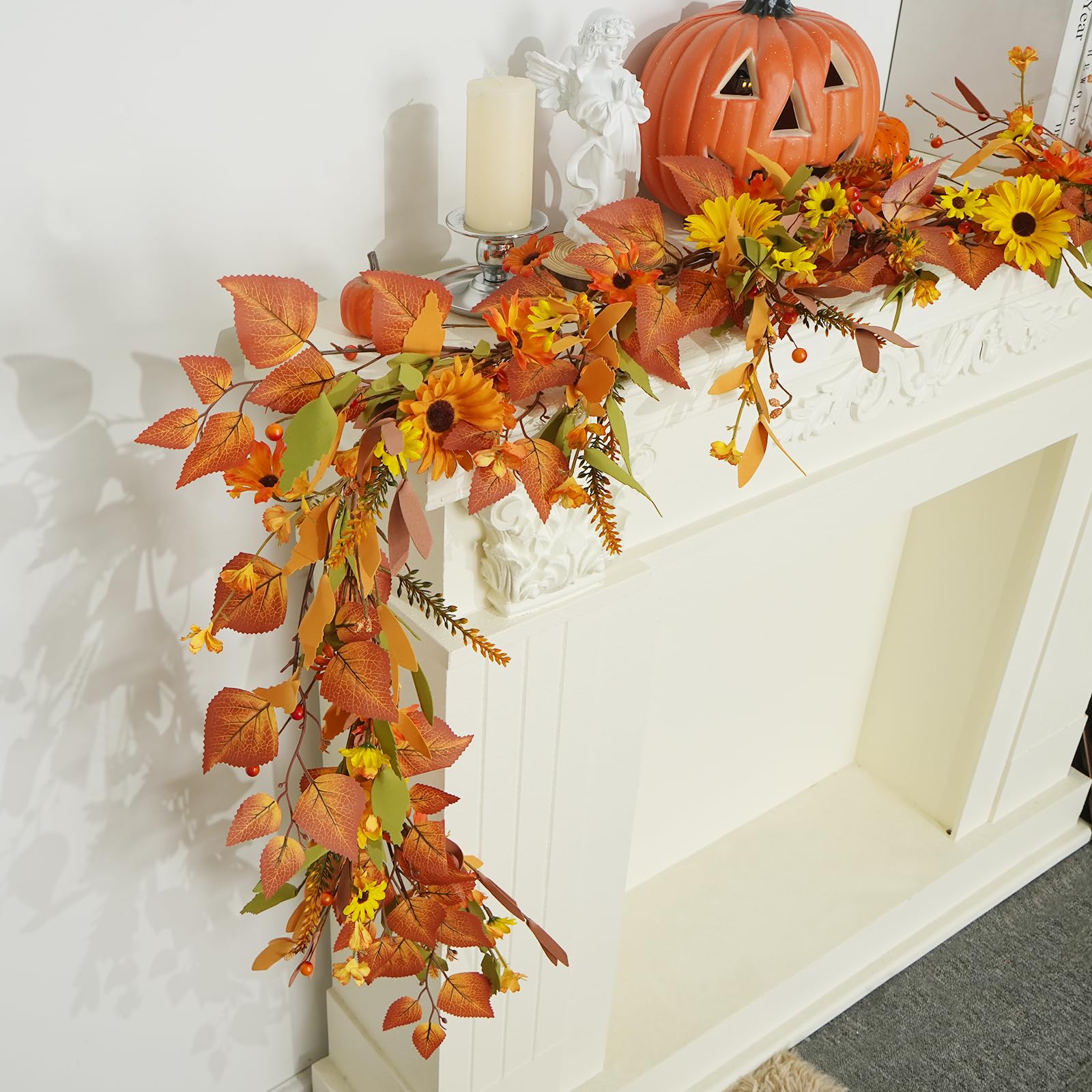 HUAESIN Fall Decor 6FT Fall Garland Autumn Eucalyptus Maple Leaves Harvest Festival Thanksgiving Christmas Hanging Flower Garlan