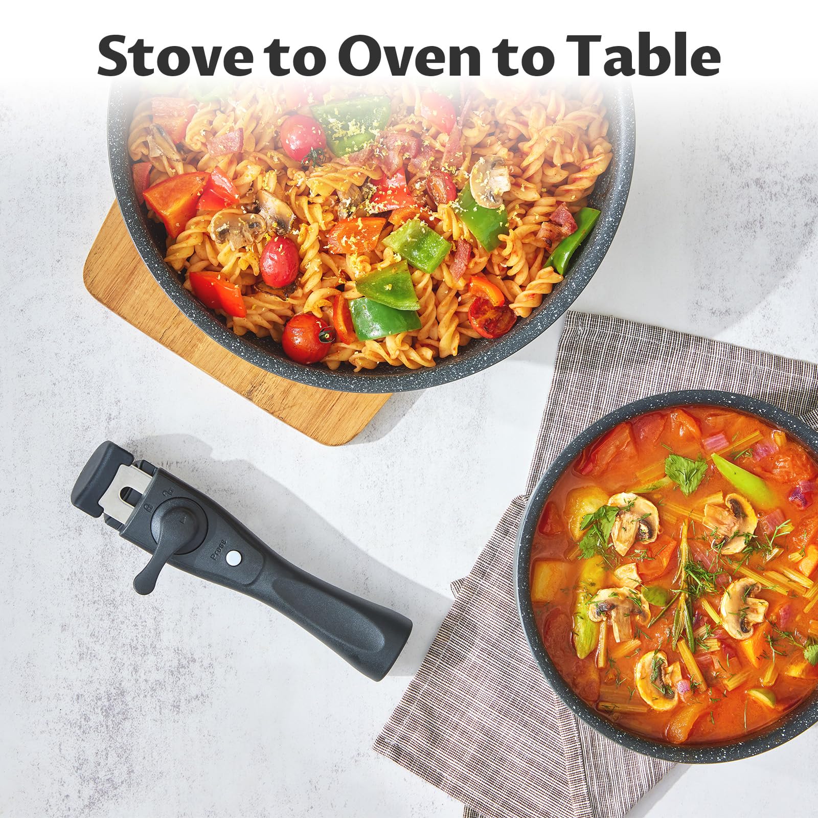 Induction Cookware Set 10 Pieces, Nonstick Pots and Pans Set with Detachable Handles, for All Hobs, Stackable Design, Dishwasher