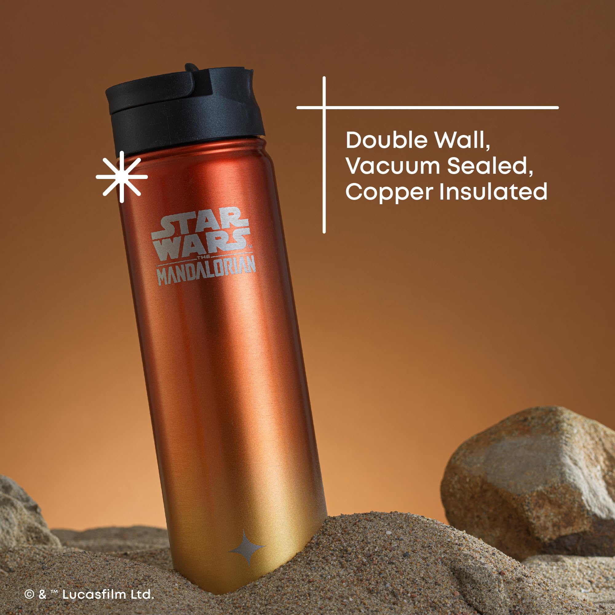 JoyJolt Stainless Steel Star Wars Water Bottle 22 oz with Straw Lid, BPA-Free Sports and Travel Vacuum Insulated Water Bottle, T