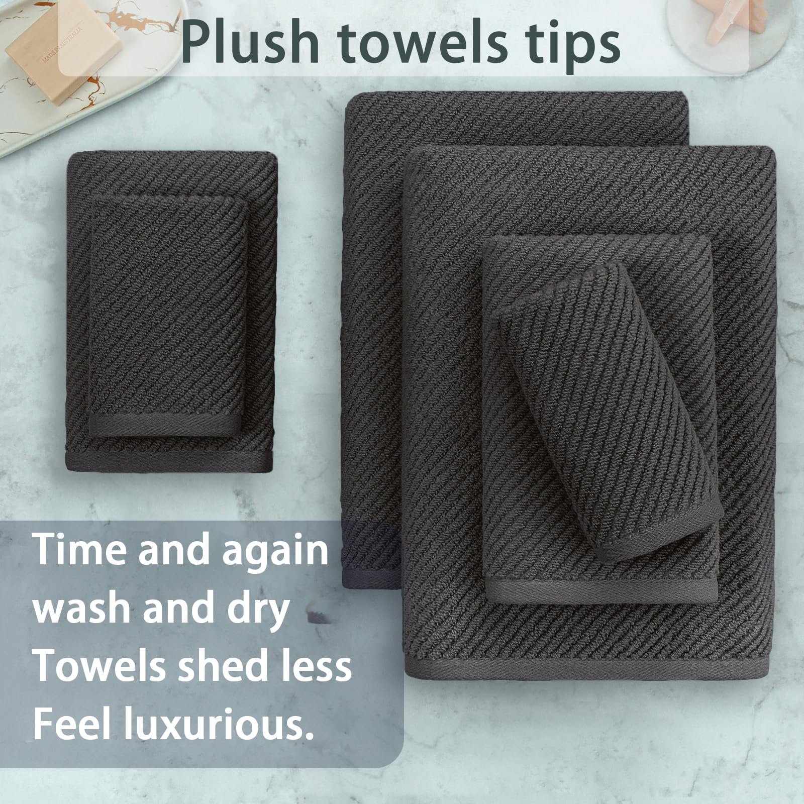 Brown Towels Bathroom Set  Luxury 6PCS Gift Set  2 Large Bath Towels 30''?6''  2 Hand Towels 18''?8''  2 Washcloths 13''?3''  100% Cotton  Large  Soft  Quick Dry  Christmas Bathroom Decor
