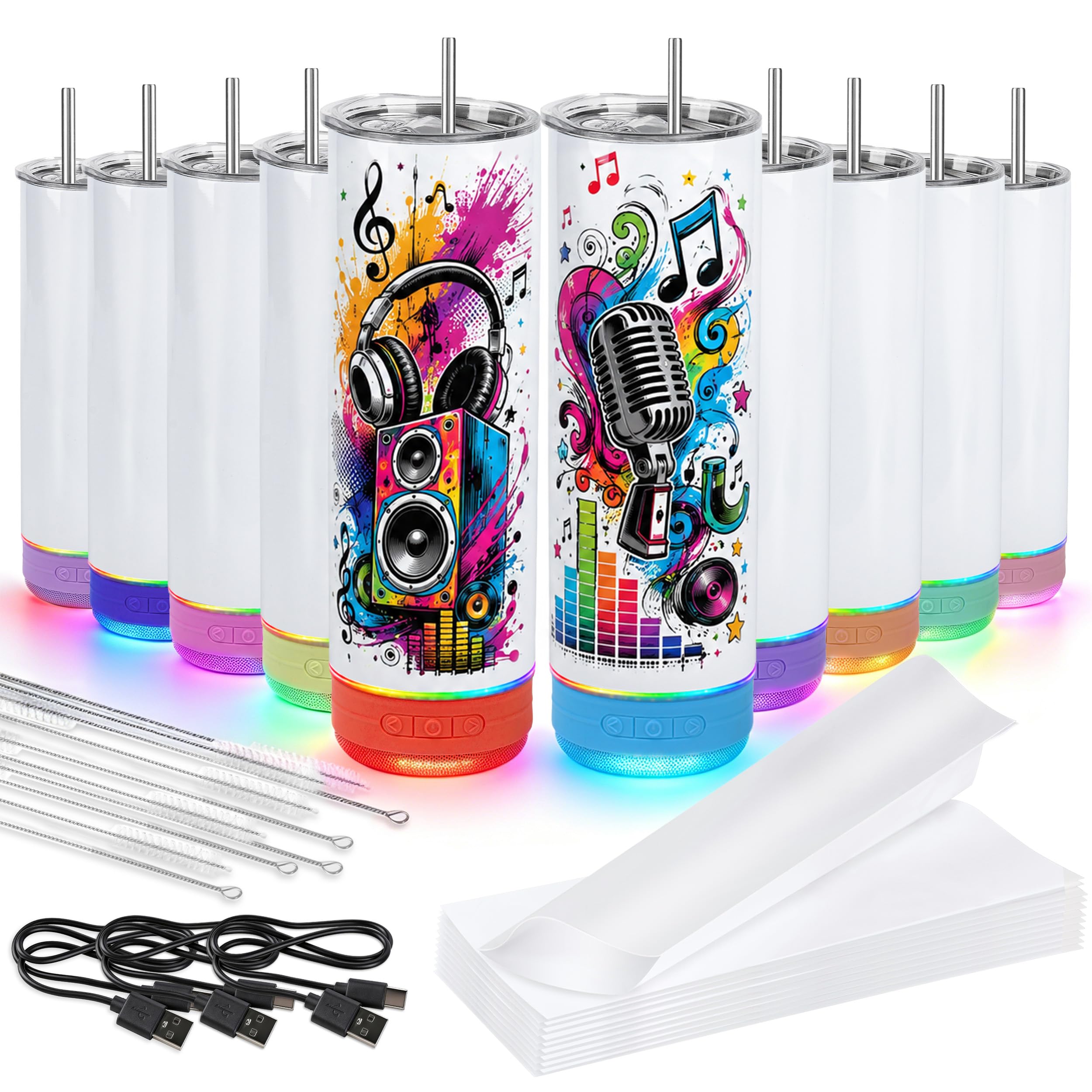 Joyclub 20oz Sublimation Speaker Tumblers Bluetooth Tumbler 10Pack Colorful