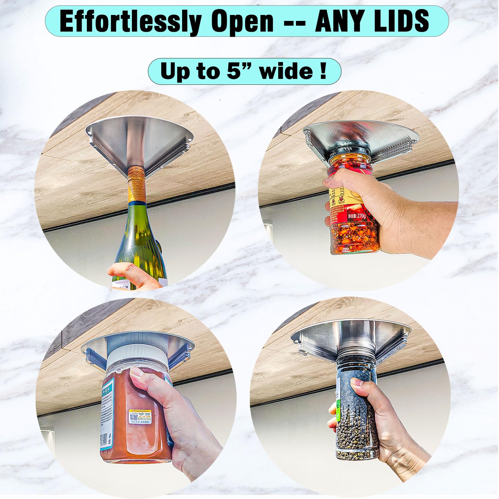goldtree Stainless Steel Jar Opener Tool for Seniors, Fits 1" to 5" Lids, Easy Grip, Model GT-230111