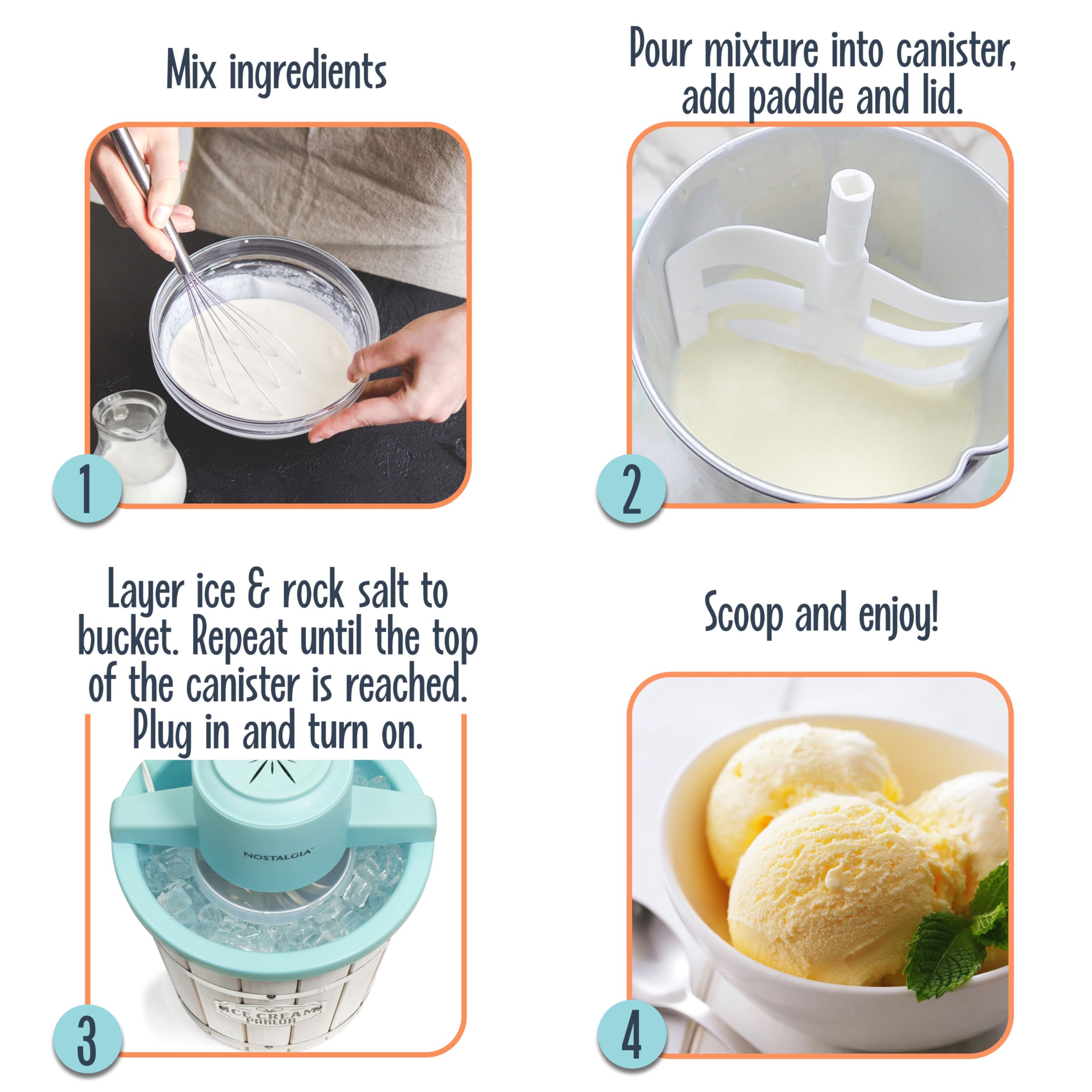 Nostalgia Electric Ice Cream Maker - 4 Qt Old Fashioned Soft Serve Machine - Aqua/White - Makes Frozen Yogurt & Gelato