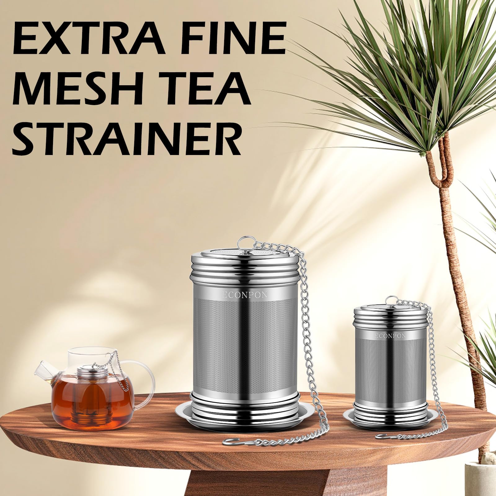 Econpon 2 Pack Reusable Tea Steeper Extra Fine Mesh Tea Infuser Stainless Steel Tea Strainer For Loose Leaf Tea