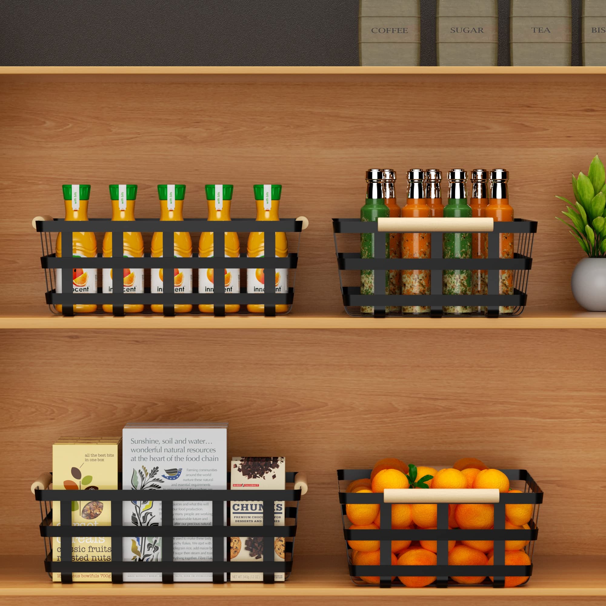 Large Farmhouse Wire Baskets Metal Storage Bin Basket Storage Organizer Farmhouse Fruit Bin With Wood Handles For Pantry Cabinet